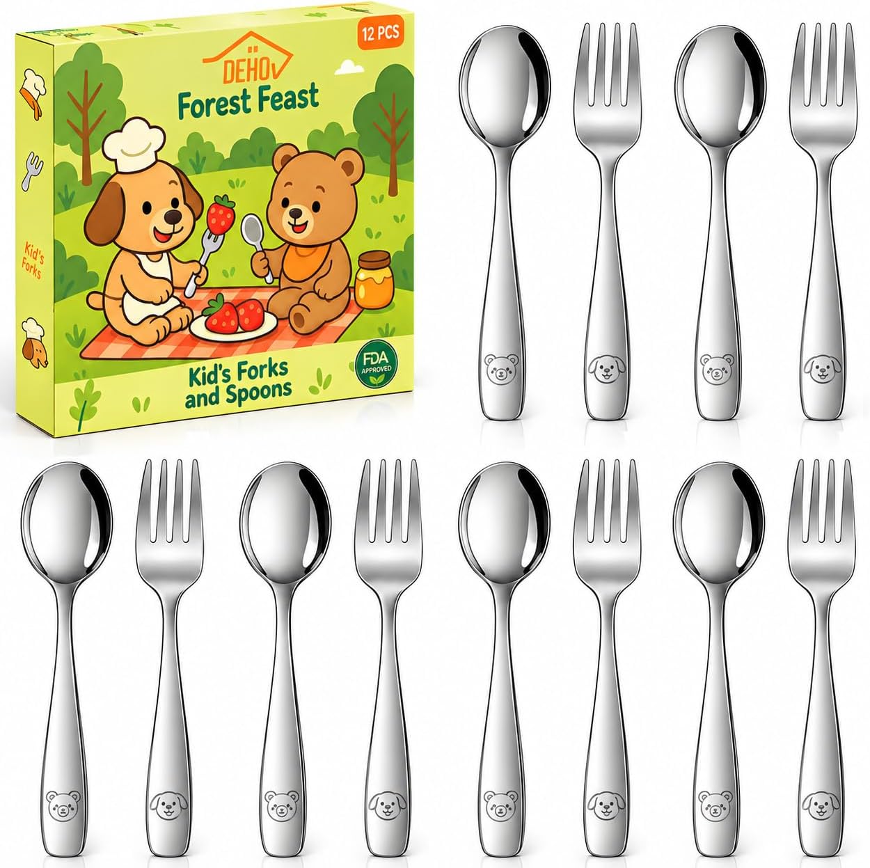 Detalle de DEHOV Toddler Silverware 12-Piece Stainless Steel Fork and Spoon Set