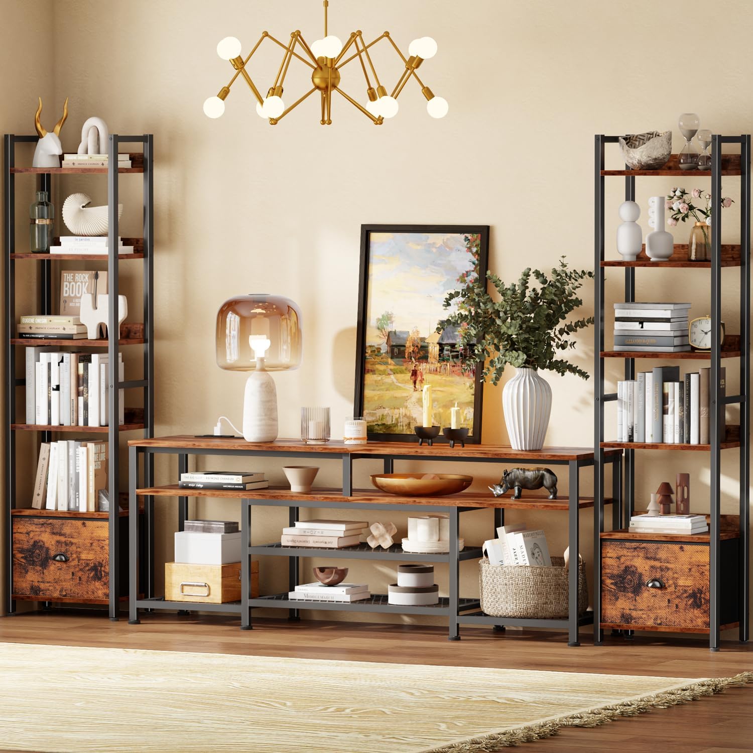 Detalle 2 de Furologee BS006-6T 6-Tier Bookshelf with Drawer, Rustic Brown