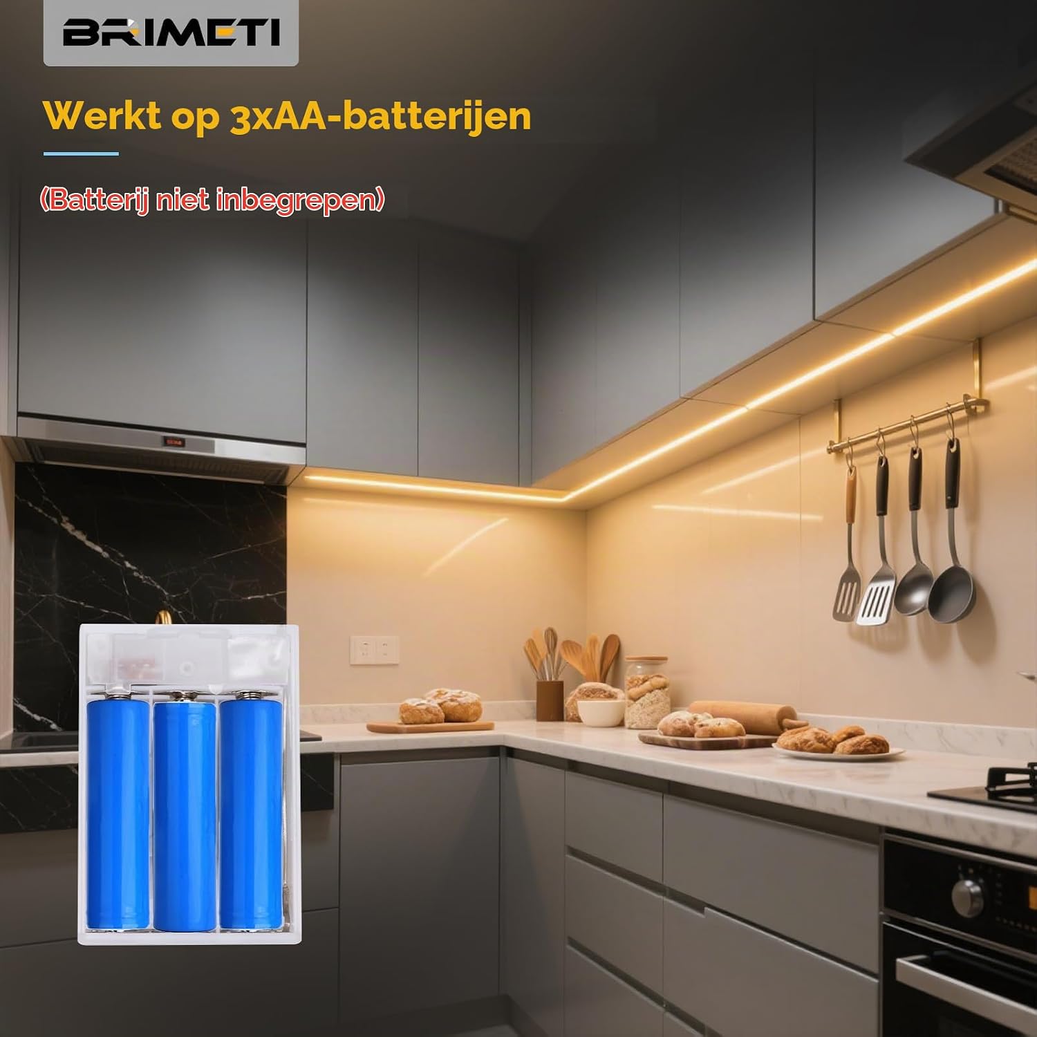 Detalle de BRIMETI 4N-D998-Battery-L-1M-3pc COB-ledstrip 3 x 1 m, wit 6000 K