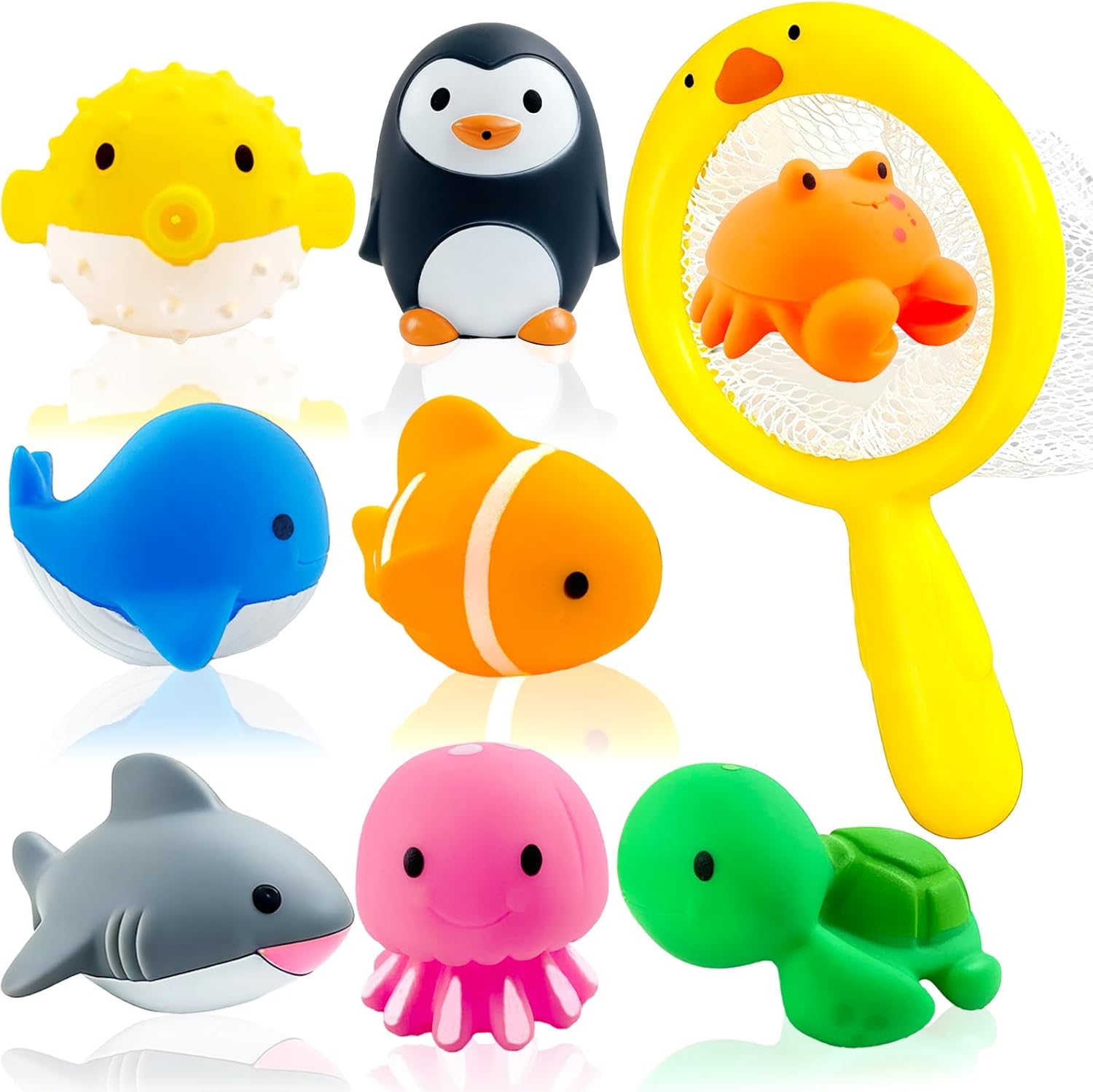Detalle de Guopai Bath Toys for Toddlers – 9-Piece Set with Net, Floating and Squirting Fun