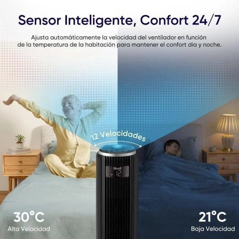 Thumbnail 2 de Ventilador Levoit TempSense 36 DC: torre elegante, 12 velocidades y control remoto para salón o dormitorio