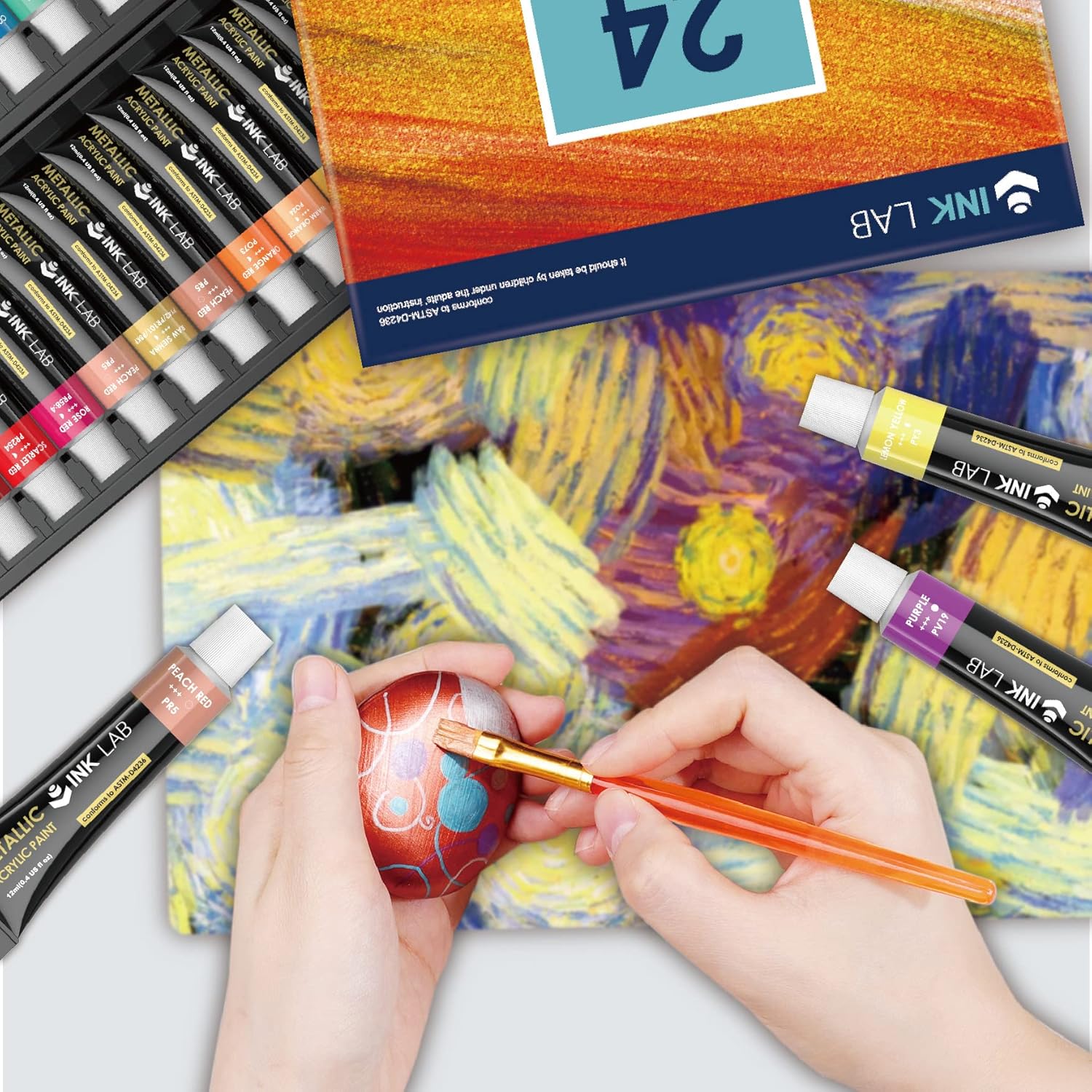 Thumbnail 4 de Peinture Acrylique Métallique INK LAB - Kit 24 tubes 12ml, pigments riches et finitions brillantes
