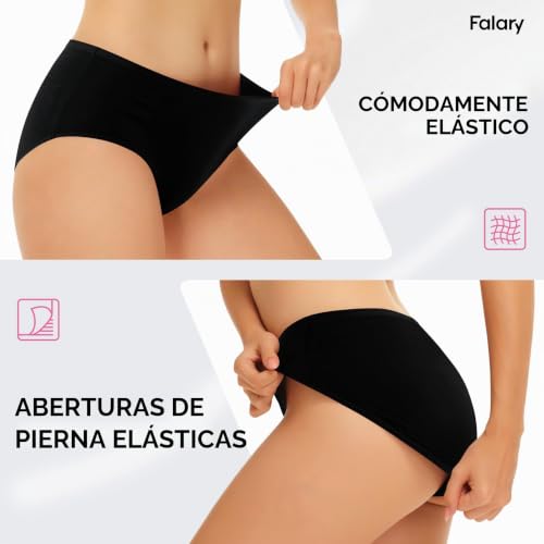 Thumbnail 1 de FALARY Bragas de Algodón Mujer Elástico Suave Culotte Pack de 6 – Negro, talla L