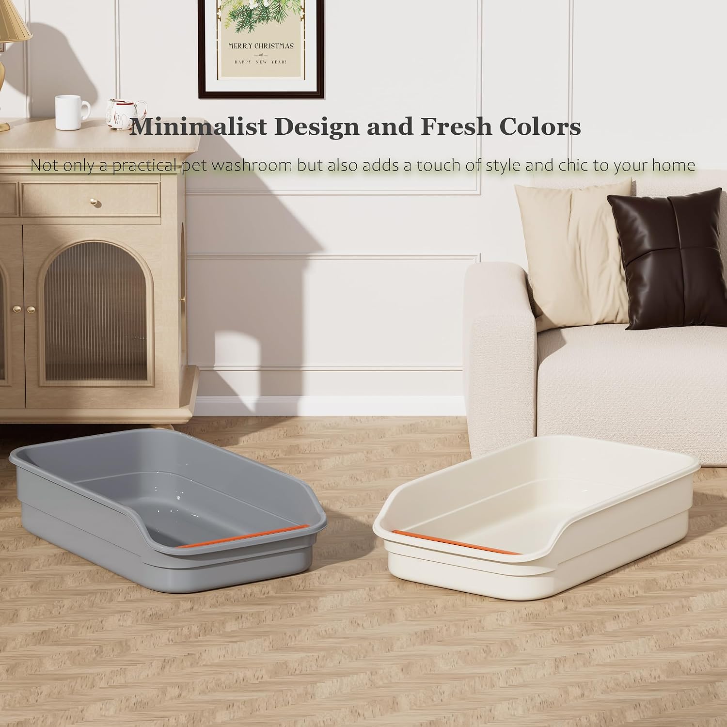 Thumbnail 6 de Vealind Large Cat Litter Tray with High Sides and Low Entry (60 x 40 x 16 cm) – Beige