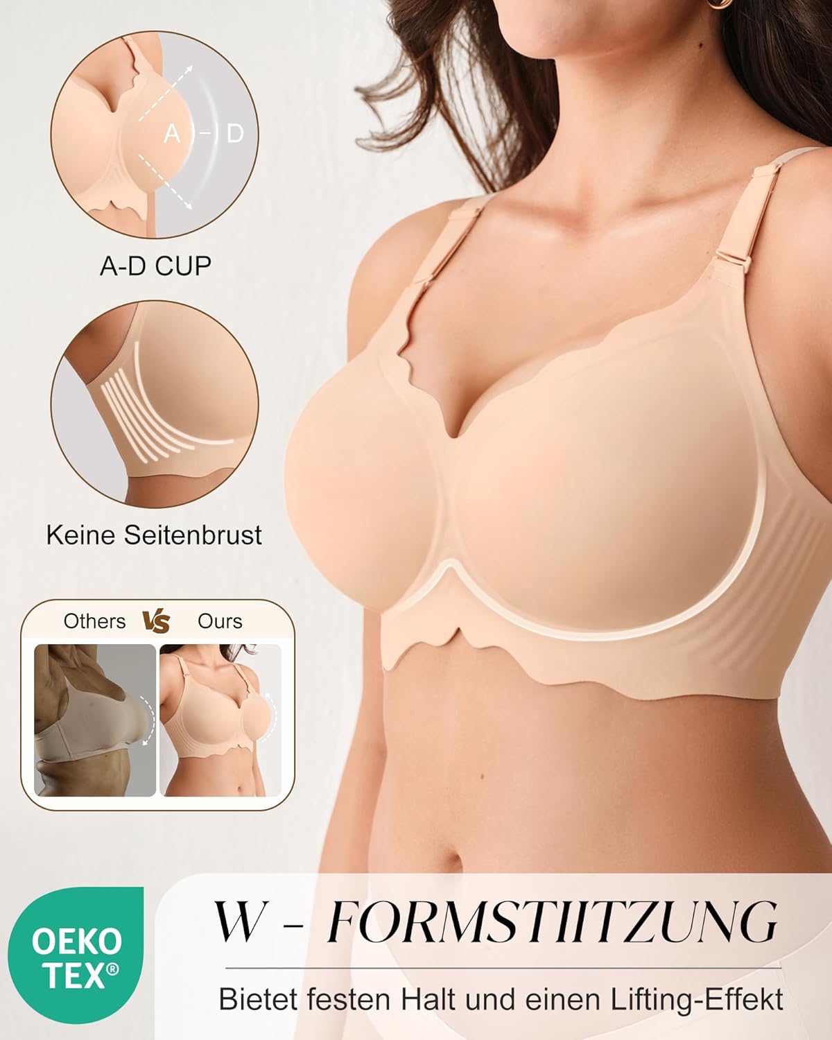 Thumbnail 1 de SHARICCA Glatter BH Damen Ohne Bügel – Tiefem V-Ausschnitt, Push Up Bralette