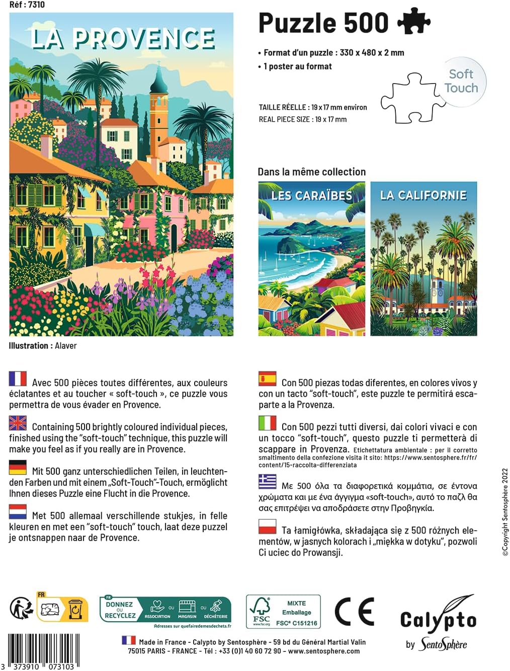 Thumbnail 1 de Sentosphère Calypto Provence 3907310 puzzel met 500 stukjes en fluweelzacht oppervlak