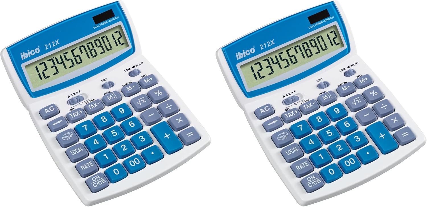 Detalle 2 de Ibico 212X – Calculatrice de bureau compacte (12 chiffres) Blanc/Bleu