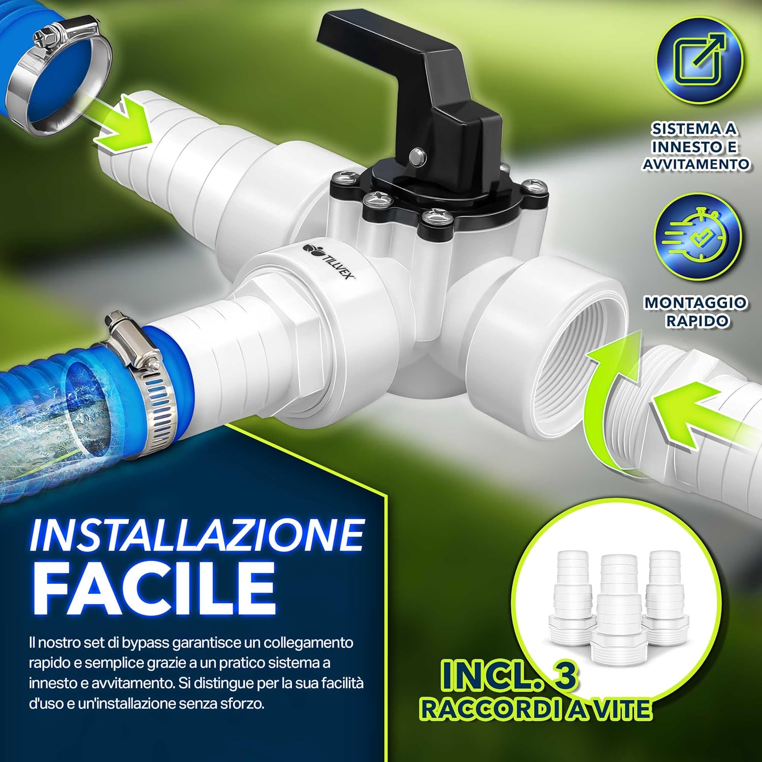 Thumbnail 6 de tillvex® Bypass Set piscina 12 pezzi Ø 32/38 mm