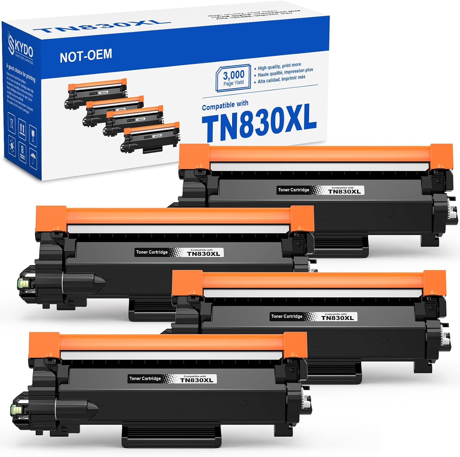 Detalle de Skydo TN830XL-4B Black Toner Cartridge 4-Pack, High Yield for Brother Printers