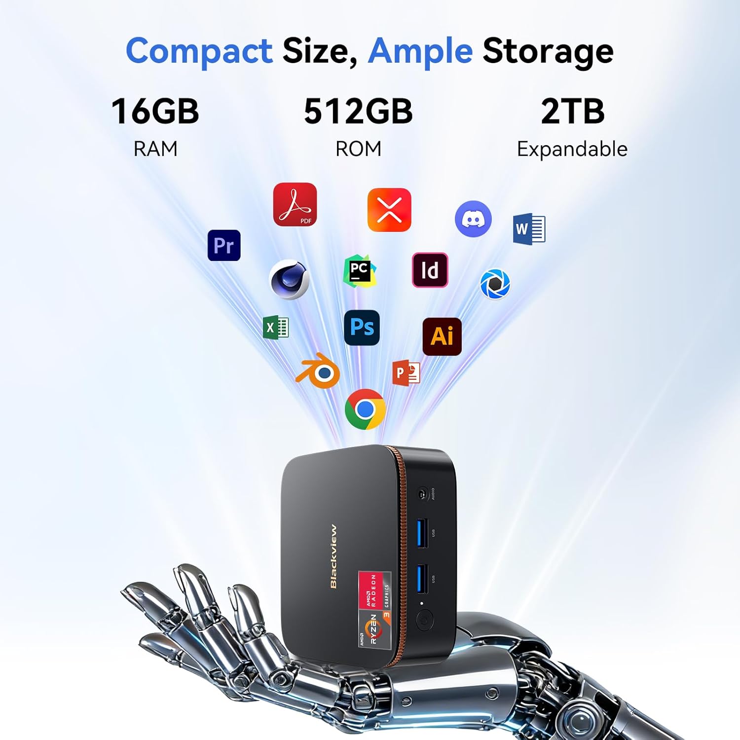 Thumbnail 4 de Blackview MP20 Mini PC (Win 11 Pro, AMD Ryzen) with 16GB RAM and 512GB SSD, VESA mountable