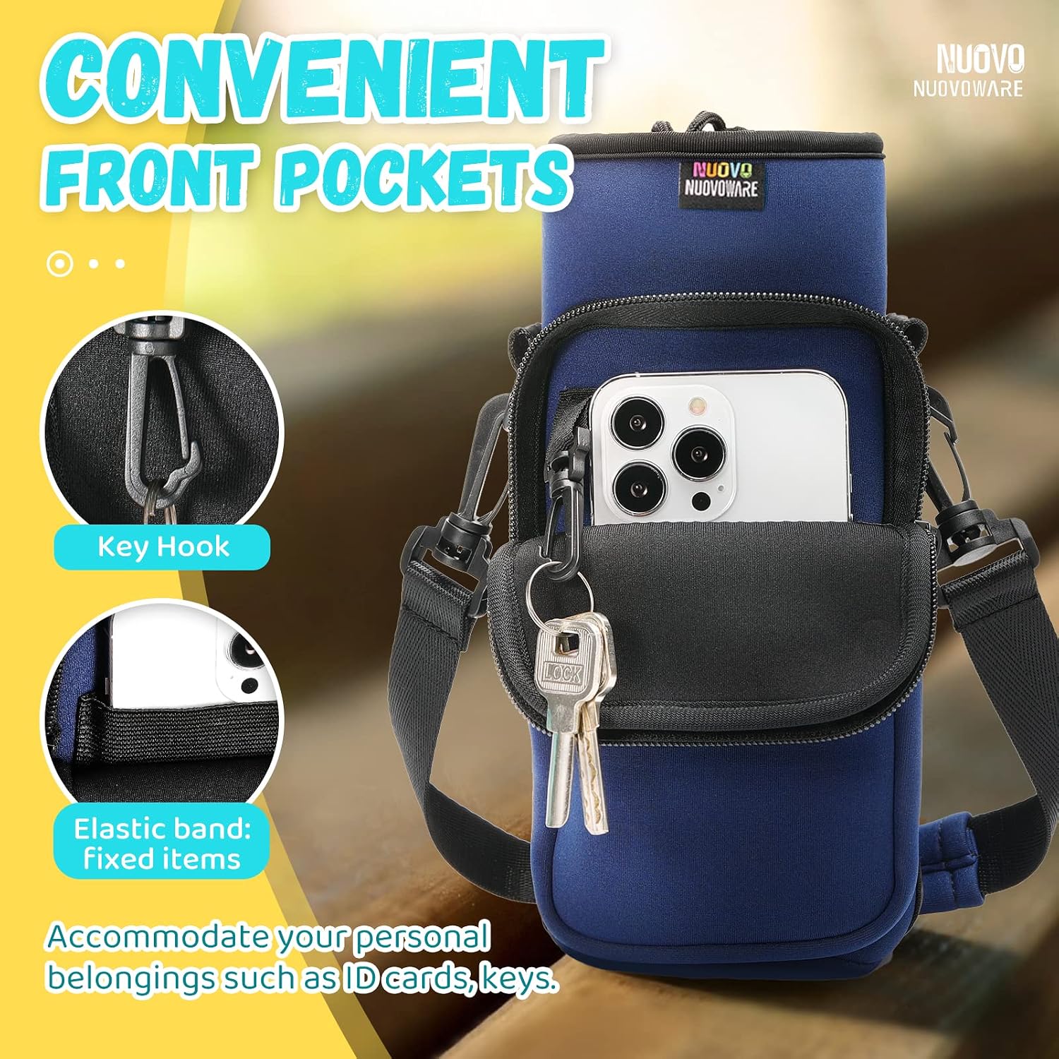 Detalle 2 de Nuovoware P737879178935 Water Bottle Carrier, 25–32 oz, Navy Neoprene