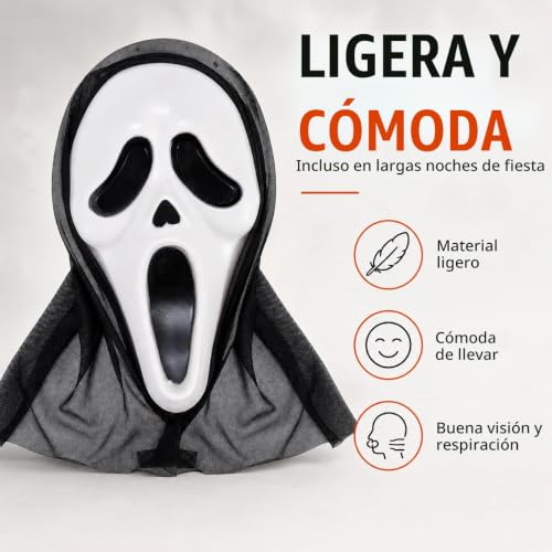Thumbnail 4 de Costumed máscara Scream Ghostface para Halloween, de plástico flexible