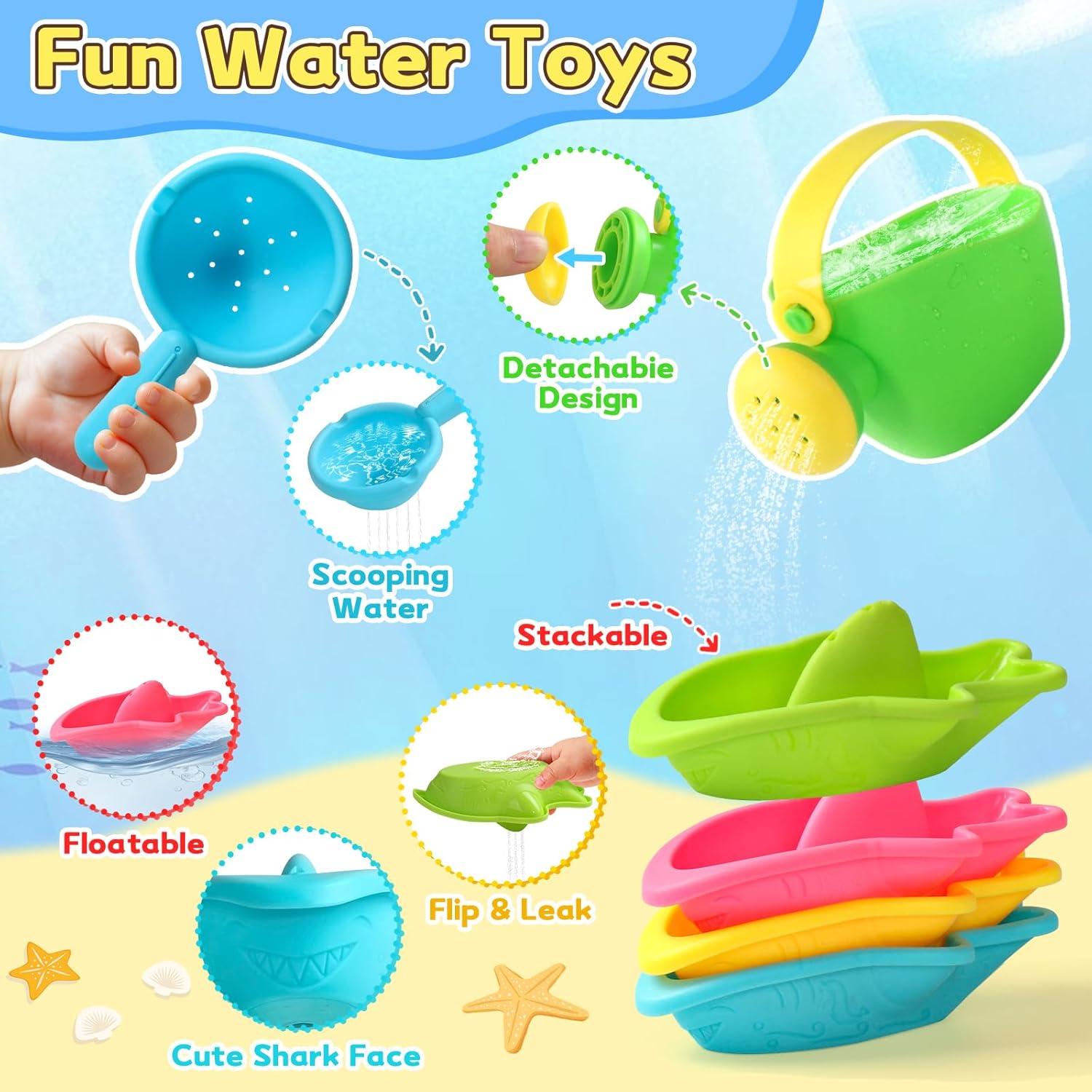 Detalle de Badespielzeug-Set für Kinder ab 1 Jahr – 13-teiliges, schimmelfreies Badewannenspielzeug für Badewanne, Pool und Strand