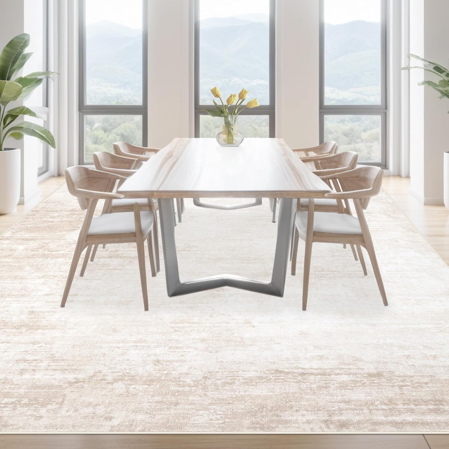 Detalle 2 de Area Rugs 9'x12' Washable Neutral Living Room Rug 🏠