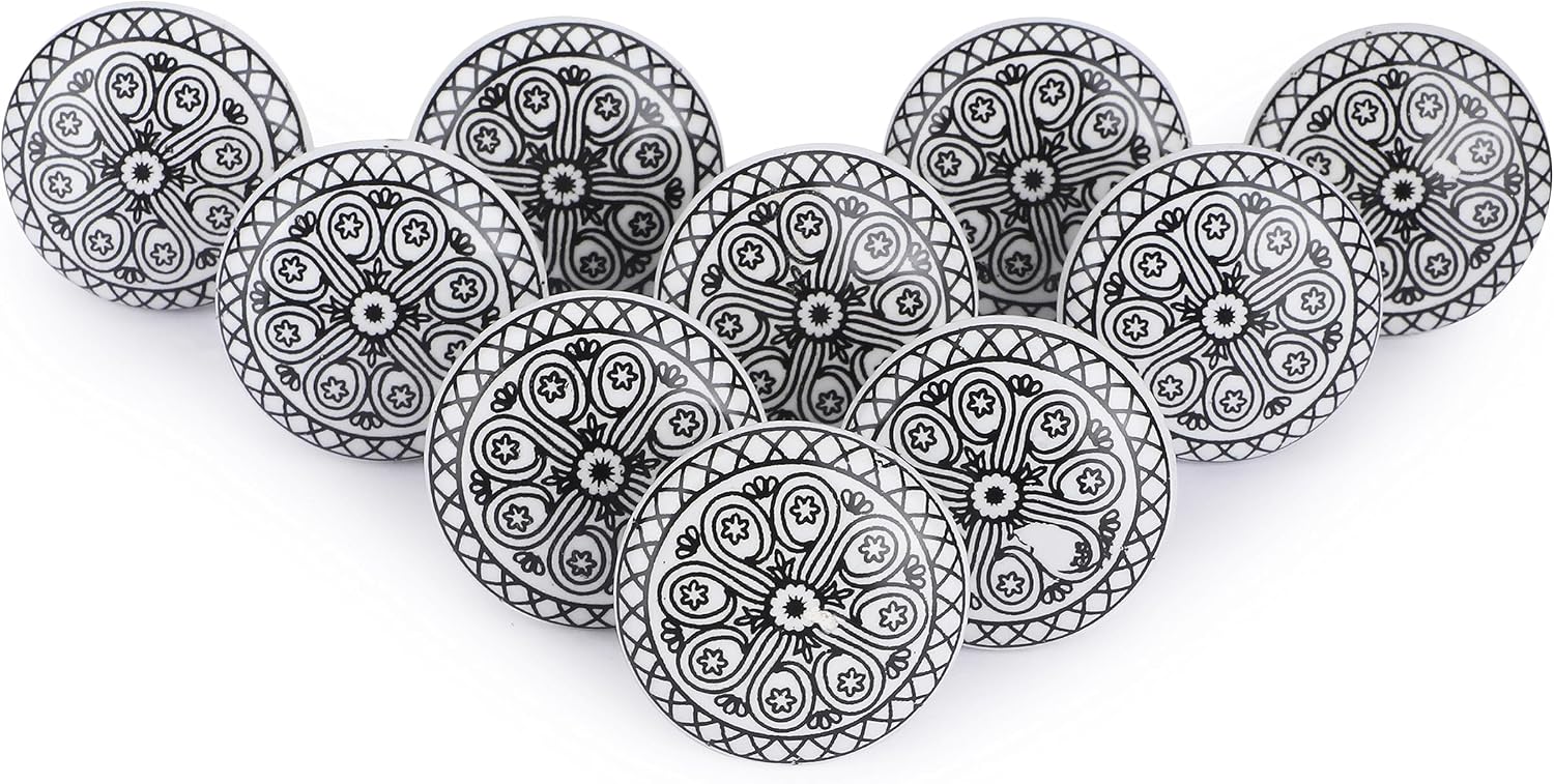 Detalle de Ajuny AJ-UK-CK-BLACK-WHITE-LIN-10-PC – ceramiczne gałki meblowe, czarno-biały wzór, 10 szt.