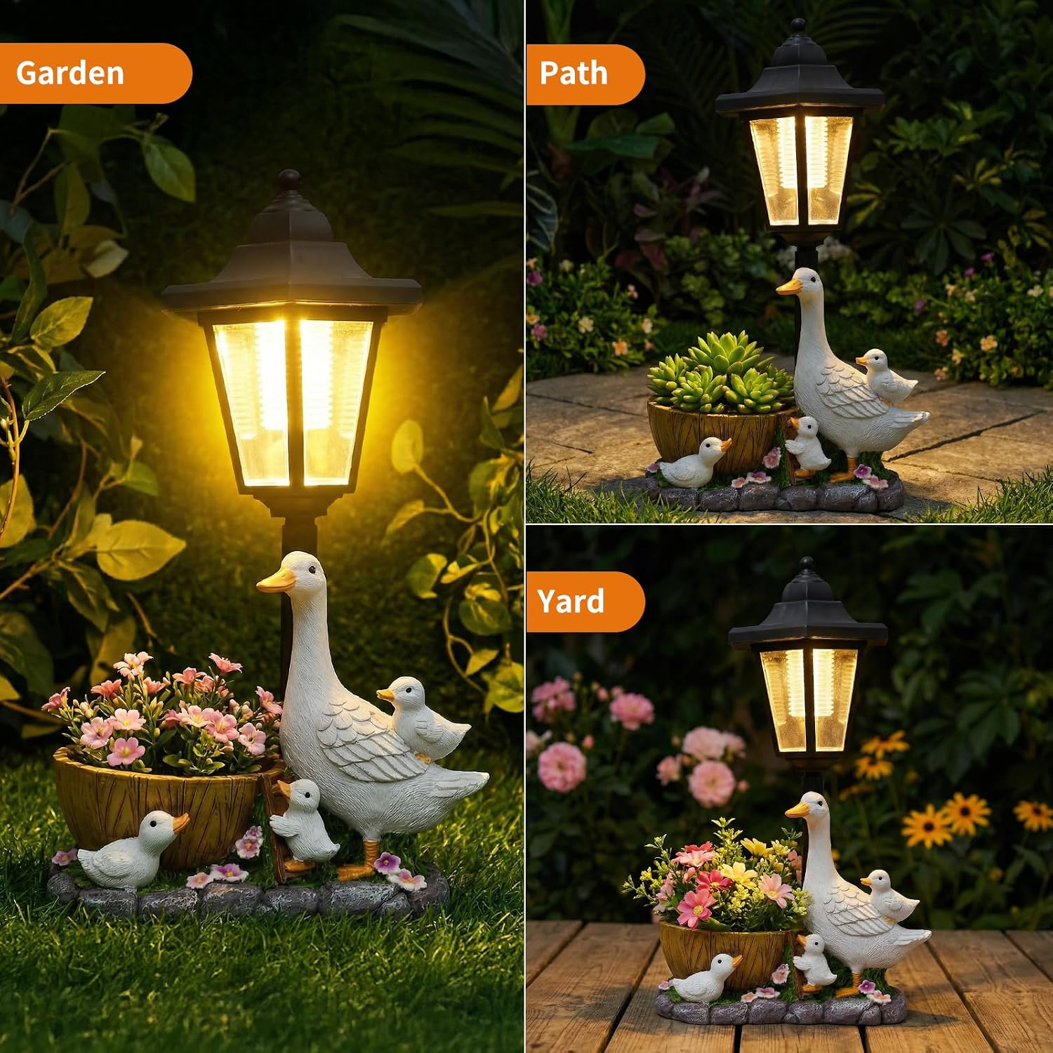 Detalle de 2026 Garden Duck Statues with Solar Lantern Flowerpot – solar-powered yard art for patio, lawn and porch