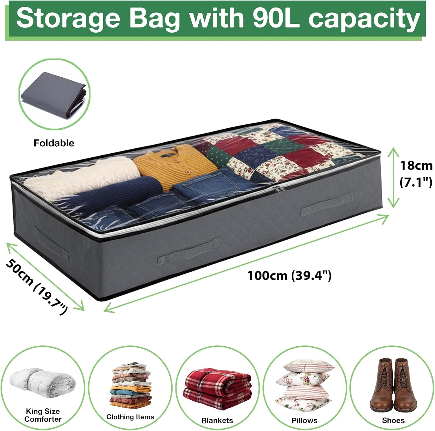 Thumbnail 1 de MORIVO Bed Storage Bags – 90L Capacity, 4-Pack Underbed Organisation