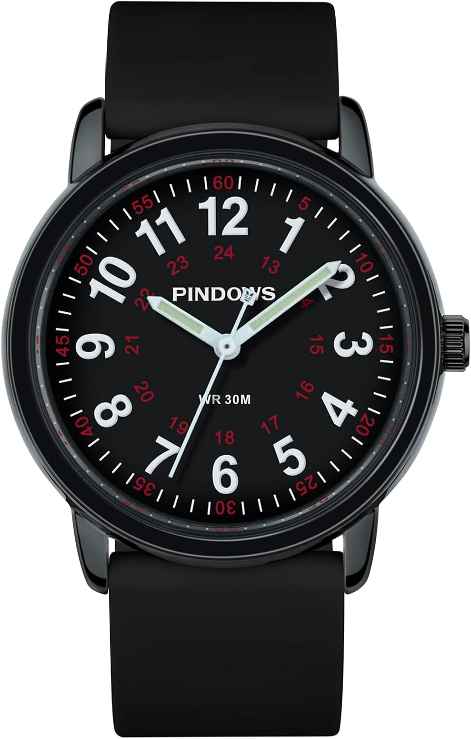 Detalle de PINDOWS Analog-Quarzuhr für Damen & Herren mit Militärzeit, leuchtendem Zifferblatt und 30 m Wasserdichtheit