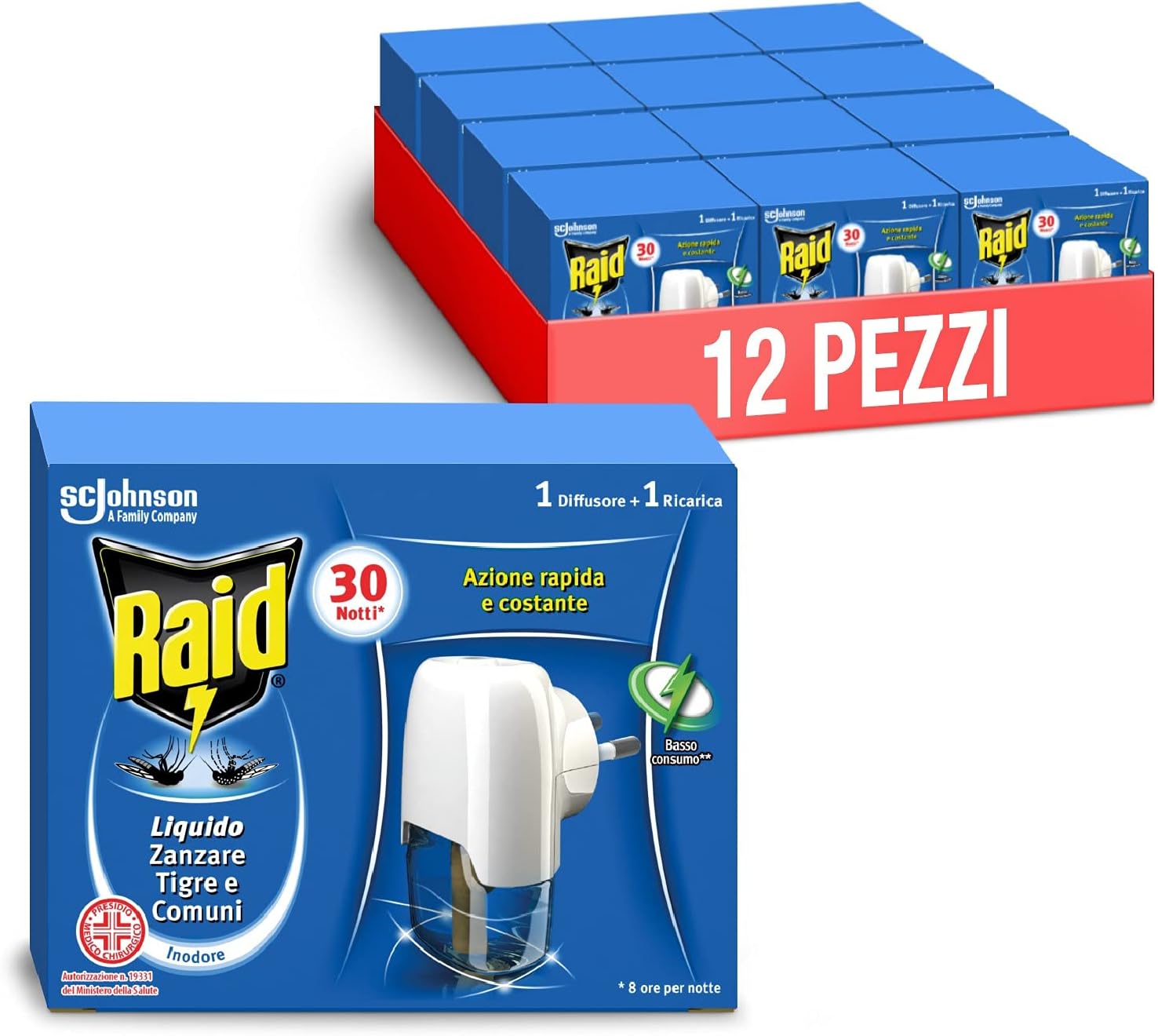 Detalle 2 de Raid Liquido Elettrico Antizanzare – Kit 12 Diffusori e 12 Ricariche 21 ml