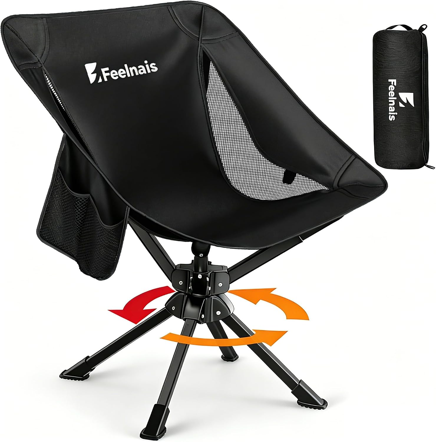 Detalle de Feelnais Folding Camping Chair (360° Swivel) — Lightweight, Portable, No-Assembly Outdoor Chair for Adults