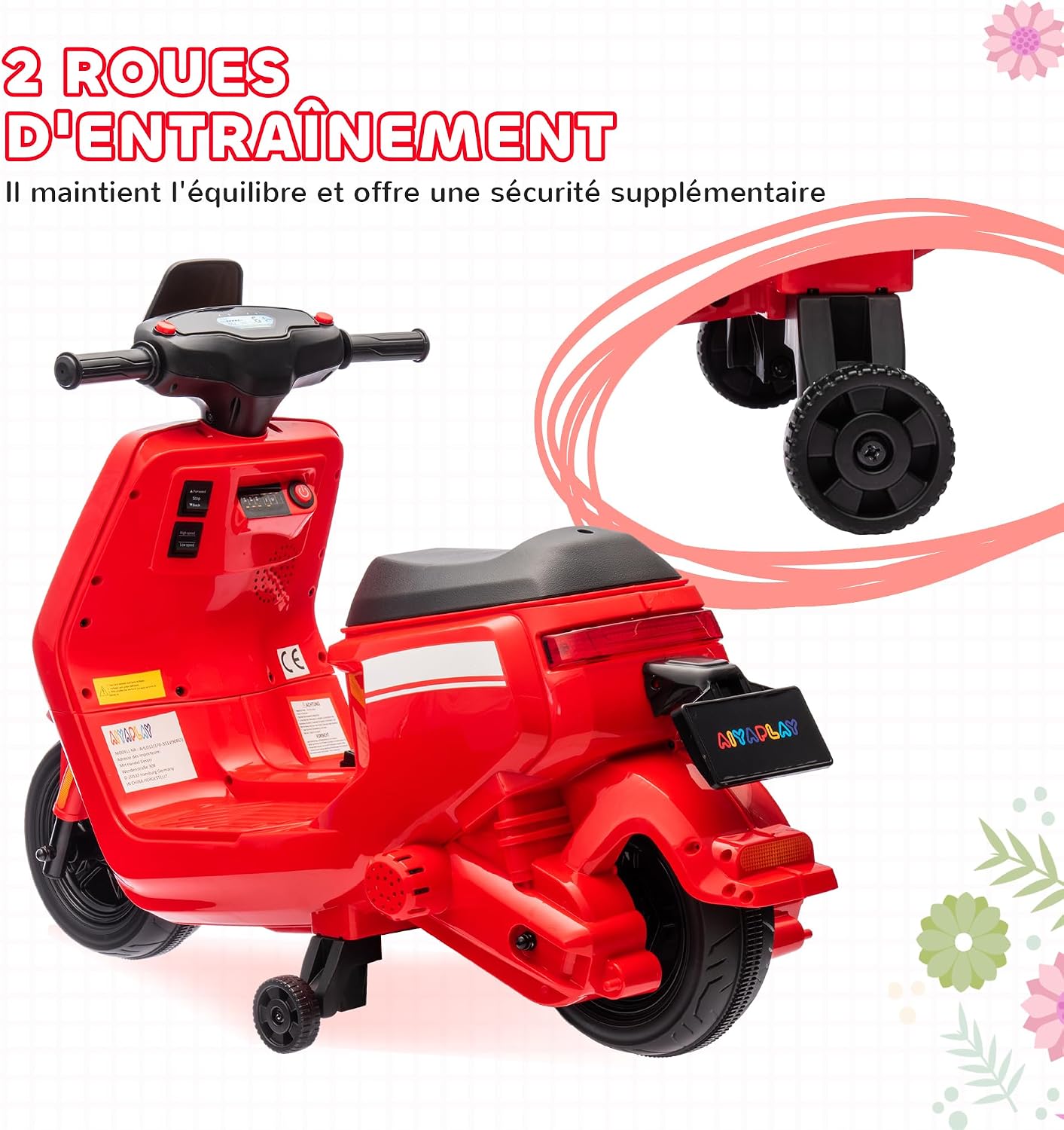 Thumbnail 4 de AIYAPLAY Scooter électrique Enfants Moto Porteur 6 V Rouge (18–36 mois) — Petit bolide sûr et musical