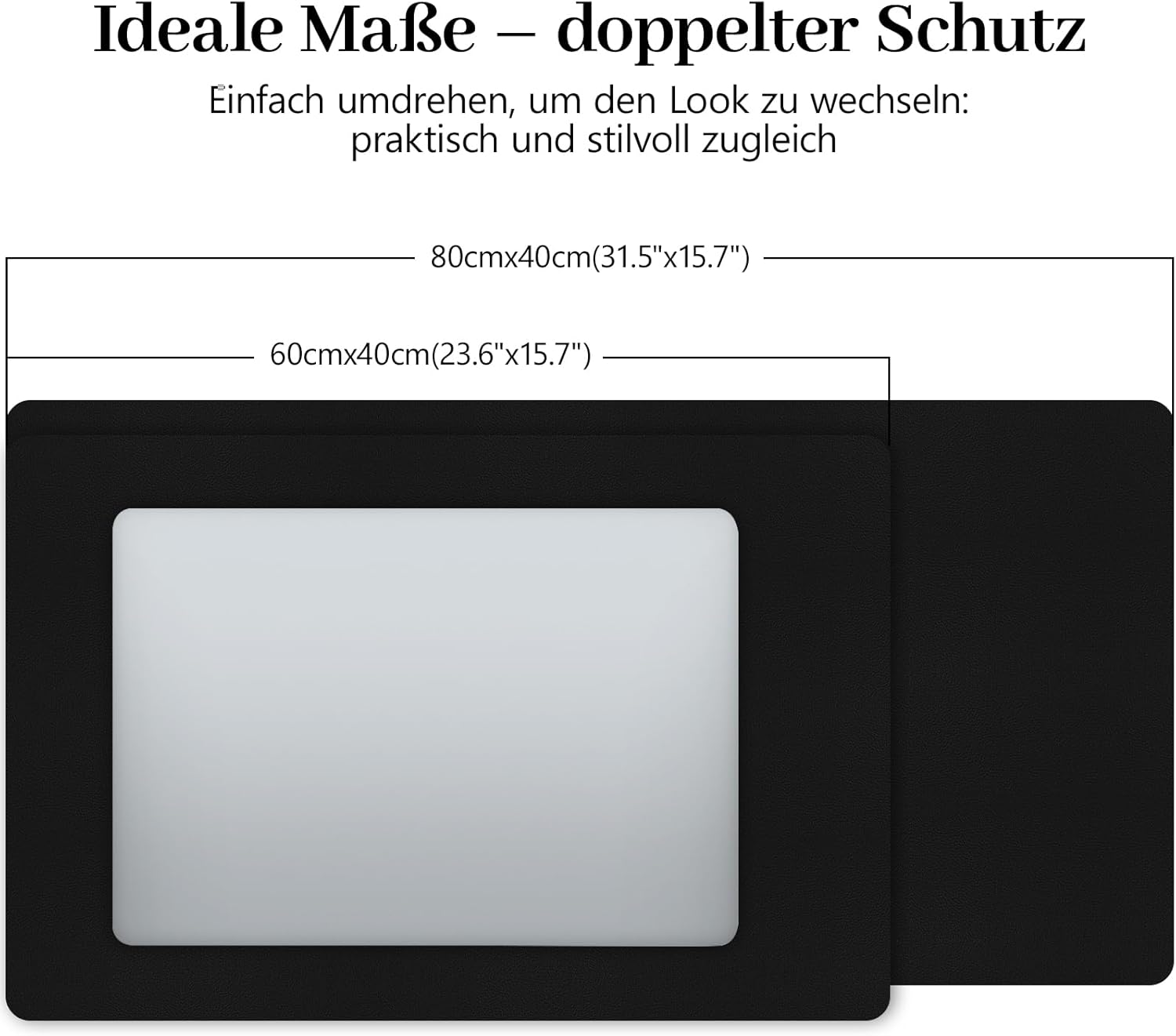 Thumbnail 2 de Sevenpers Schreibtischunterlage 80 x 40 cm (XXL) doppelseitig aus PU-Leder, wasserdicht & rutschfest – Schwarz