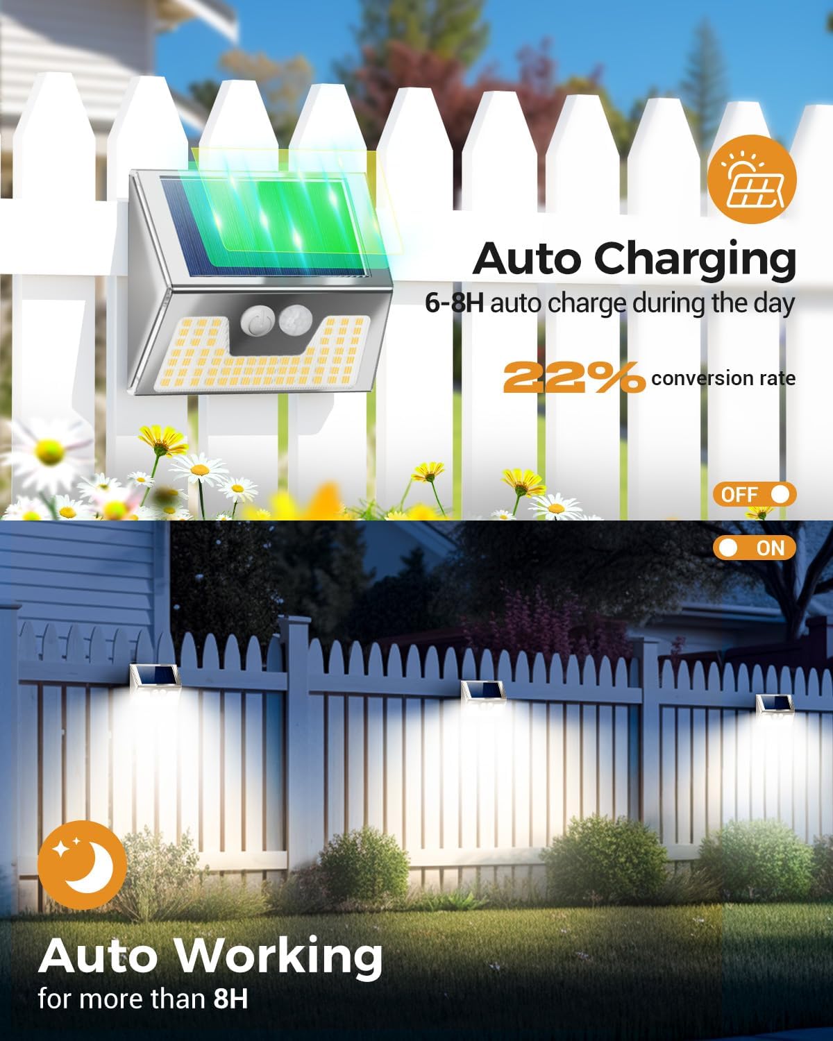 Detalle de Vighep Solar Lights Outdoor Motion Sensor – 6 Pack, Stainless Steel, IP65 Waterproof, 3 Lighting Modes