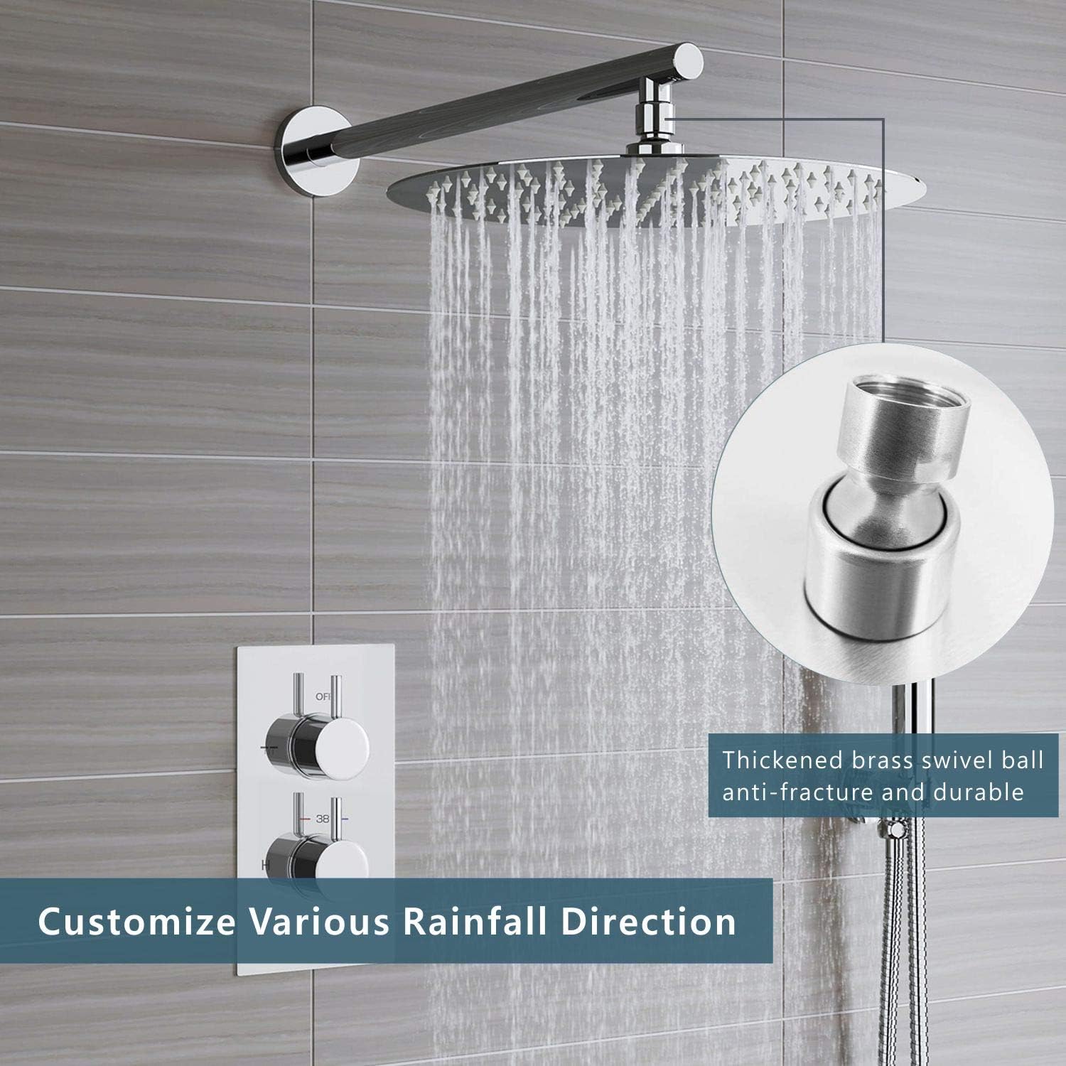 Thumbnail 5 de WOOPHEN 8 Inch High Pressure Rain Shower Head (304 Stainless Steel, Brushed Nickel)