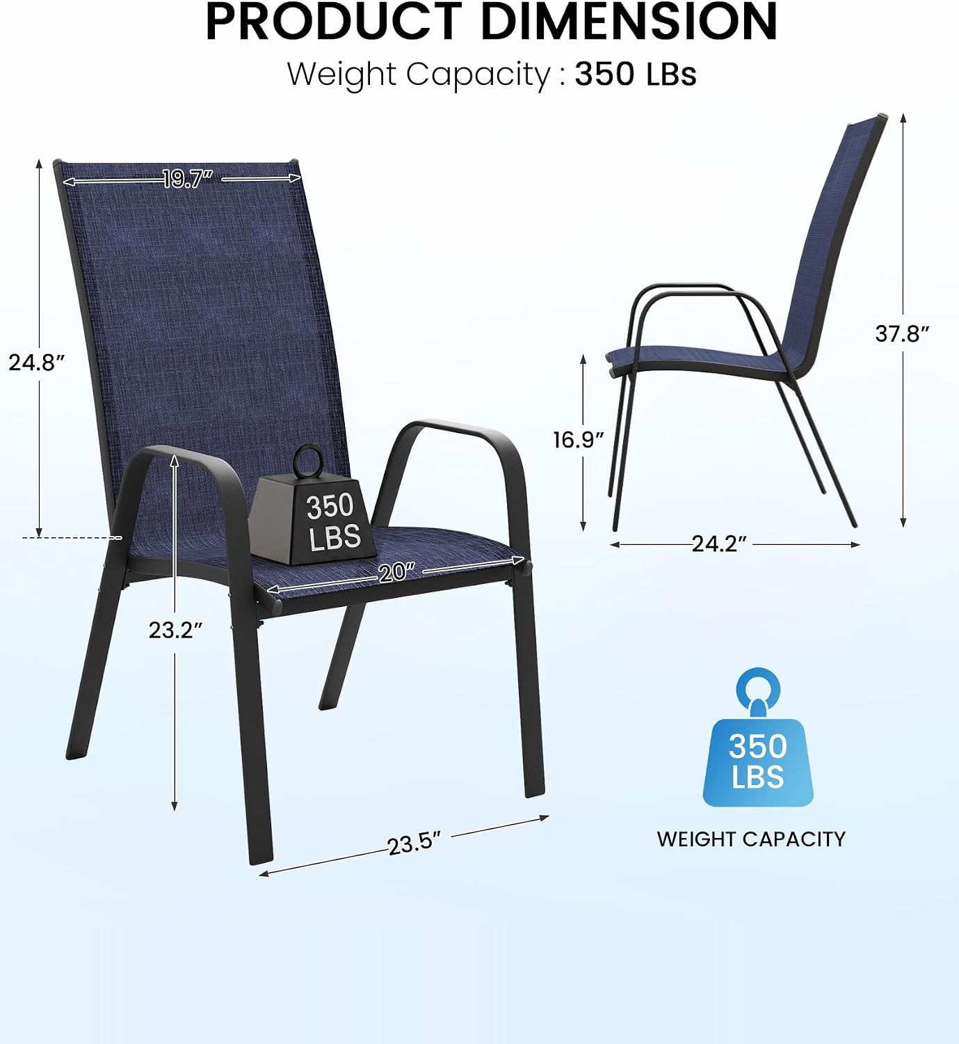 Thumbnail 2 de Outvelar Set of 4 Patio Dining Chairs, Navy Blue Textilene, Stackable, 20-Inch-Wide Seat