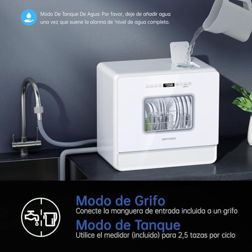 Detalle de AIRMSEN Lavavajillas portátil de encimera con 7+2 programas, 5 L y control táctil (Blanco)