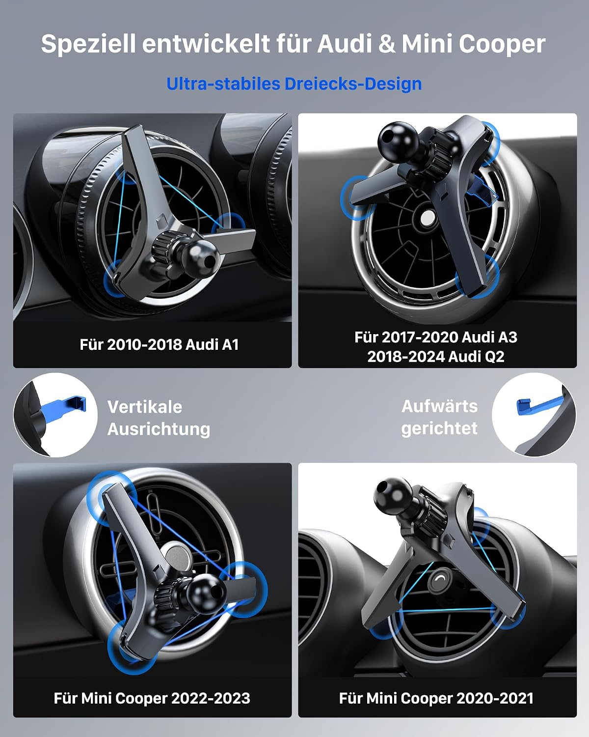 Thumbnail 5 de YOSH 2.0 Upgrade Auto-Handyhalterung für runde Lüftung – kompatibel mit Audi, Mini Cooper, Mercedes-Benz und großen Smartphones