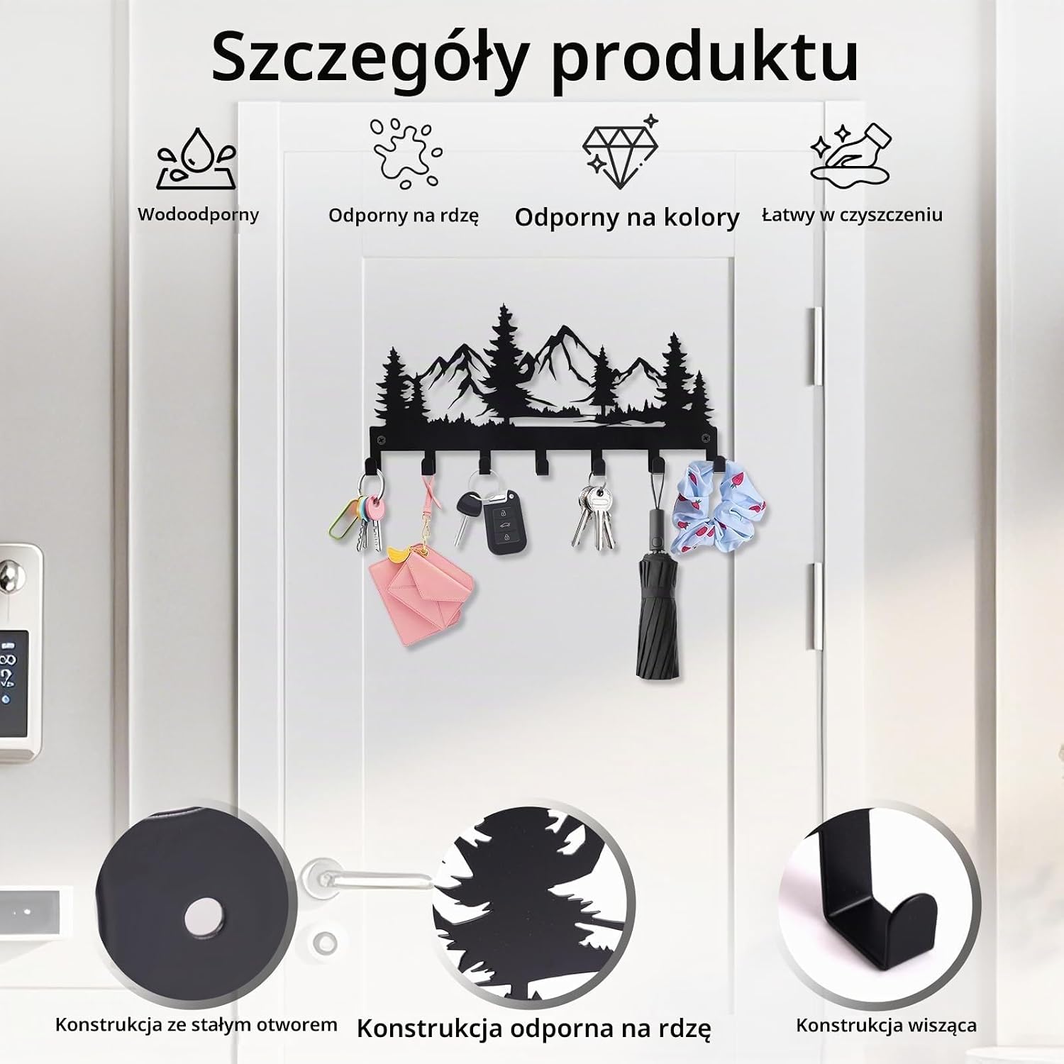 Detalle de EclipseGuard 07568 metalowy organizer na klucze, czarny, 7 haczyków