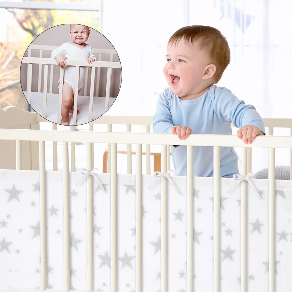 Detalle de Aolso Bettumrandung Babybett – 2er Set Nestchen mit Kantenschutz, atmungsaktiv, abnehmbar (340 cm x 30 cm + 160 cm x 30 cm)
