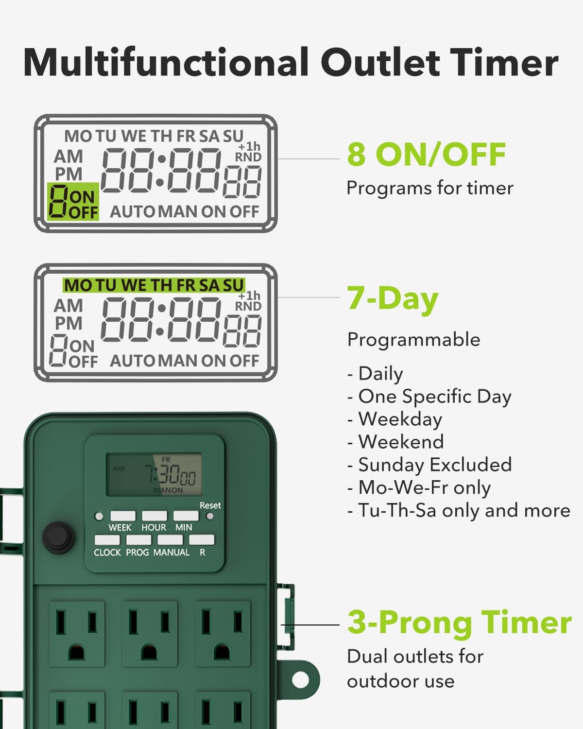 Detalle 2 de BN-LINK BNC-U3S Outdoor Power Stake Timer, 6 Outlets, 8 Programs