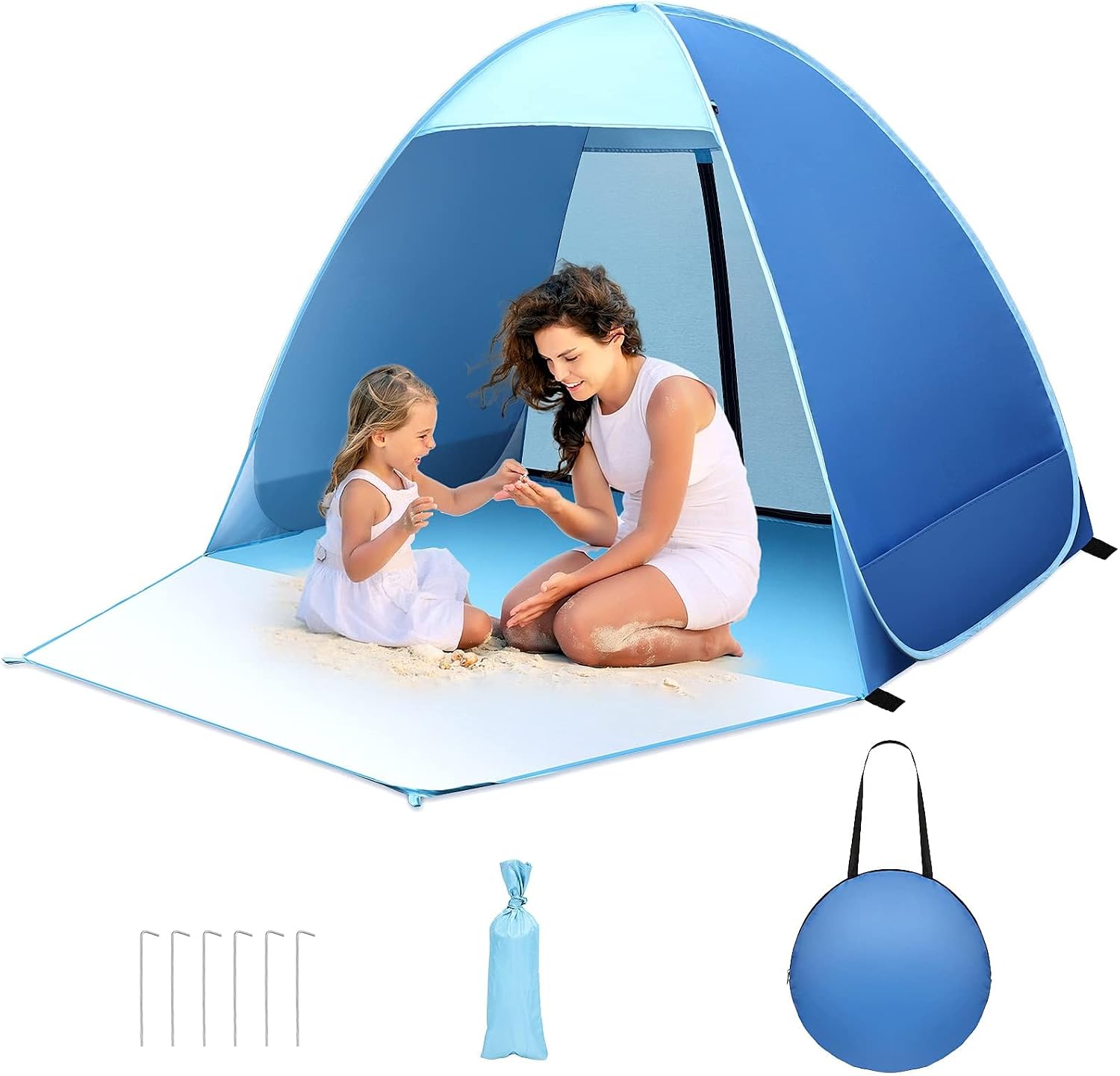 Detalle de Pop up Strandmuschel 2–3 Personen – UV Schutz UPF 50+ mit Privatsphäre, kompakt & tragbar