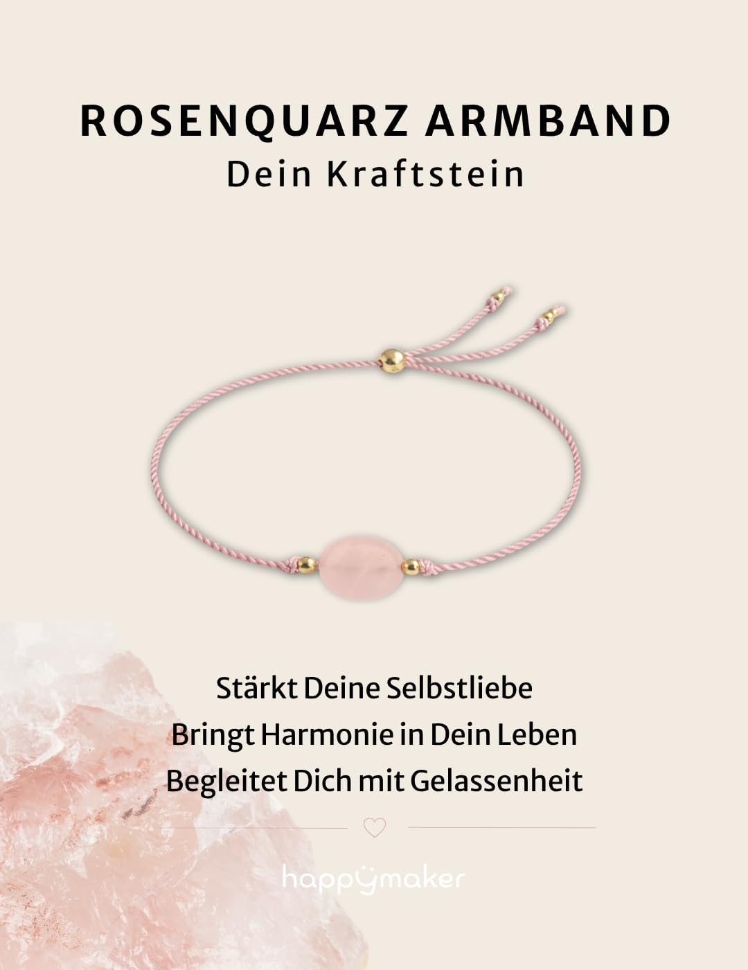 Thumbnail 1 de happymaker Edelstein Armband Damen – Rosenquarz, handgefertigt in Deutschland