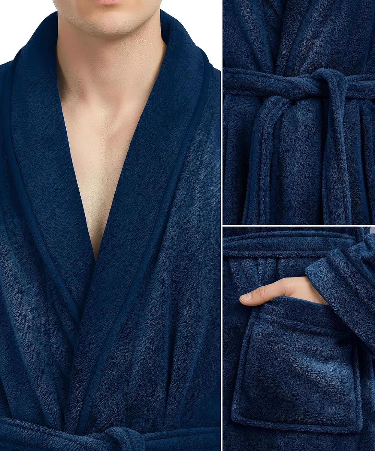 Detalle de NY Threads Men's Plush Fleece Bathrobe with Calf-Length Coverage, Belt and Pockets