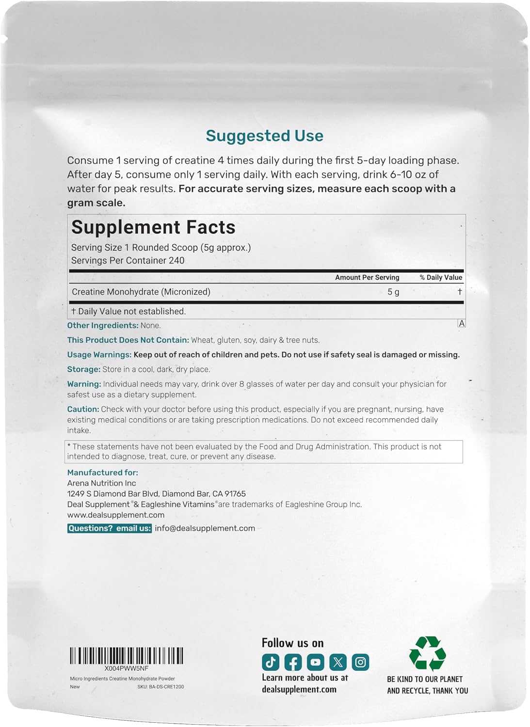 Thumbnail 5 de Creatine Monohydrate Powder, 1.2 kg
