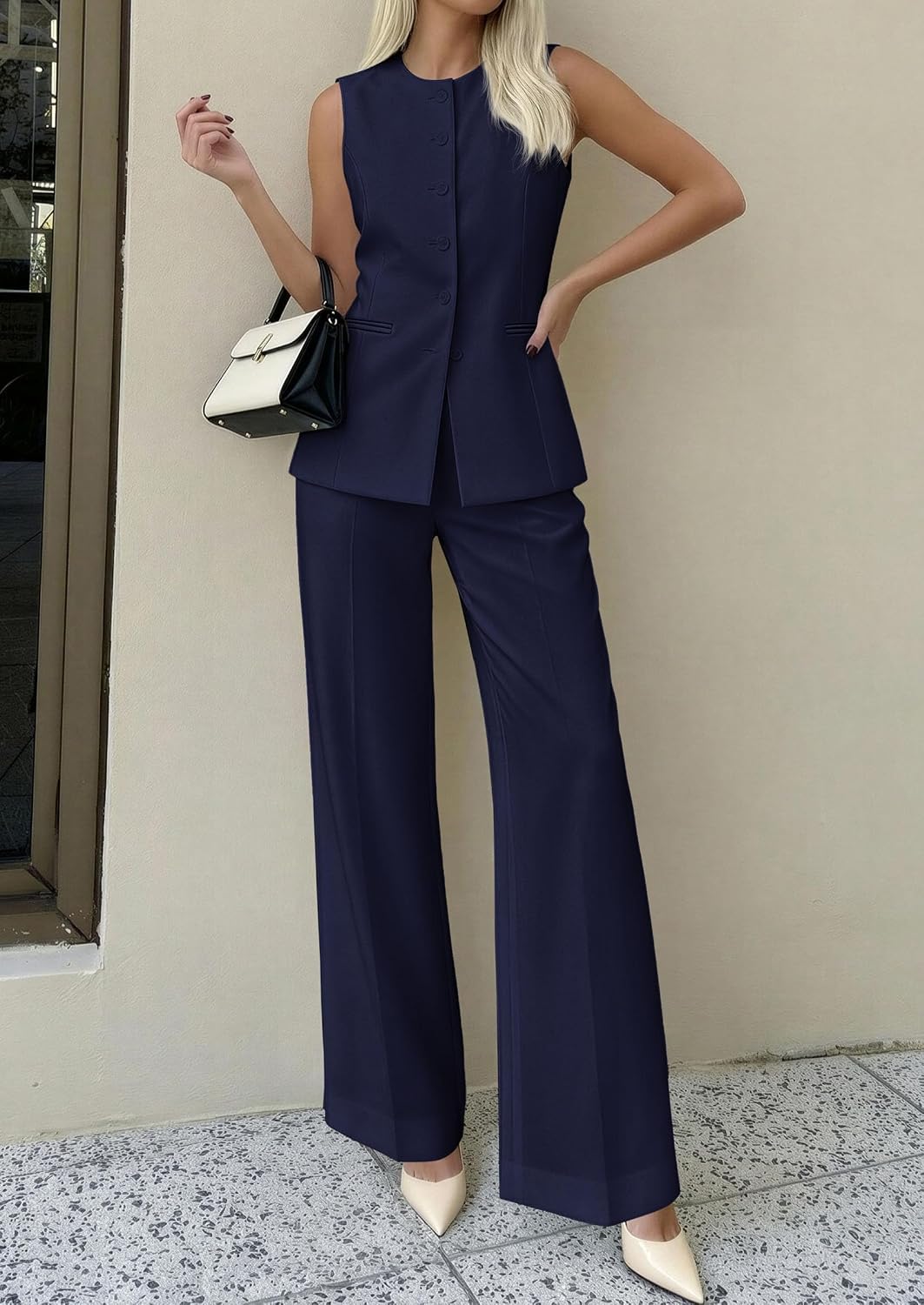 Thumbnail 1 de PRETTYGARDEN Women's 2 Piece Sets: Sleeveless Blazer Vest & Wide-Leg Pants (Spring-Summer 2026)