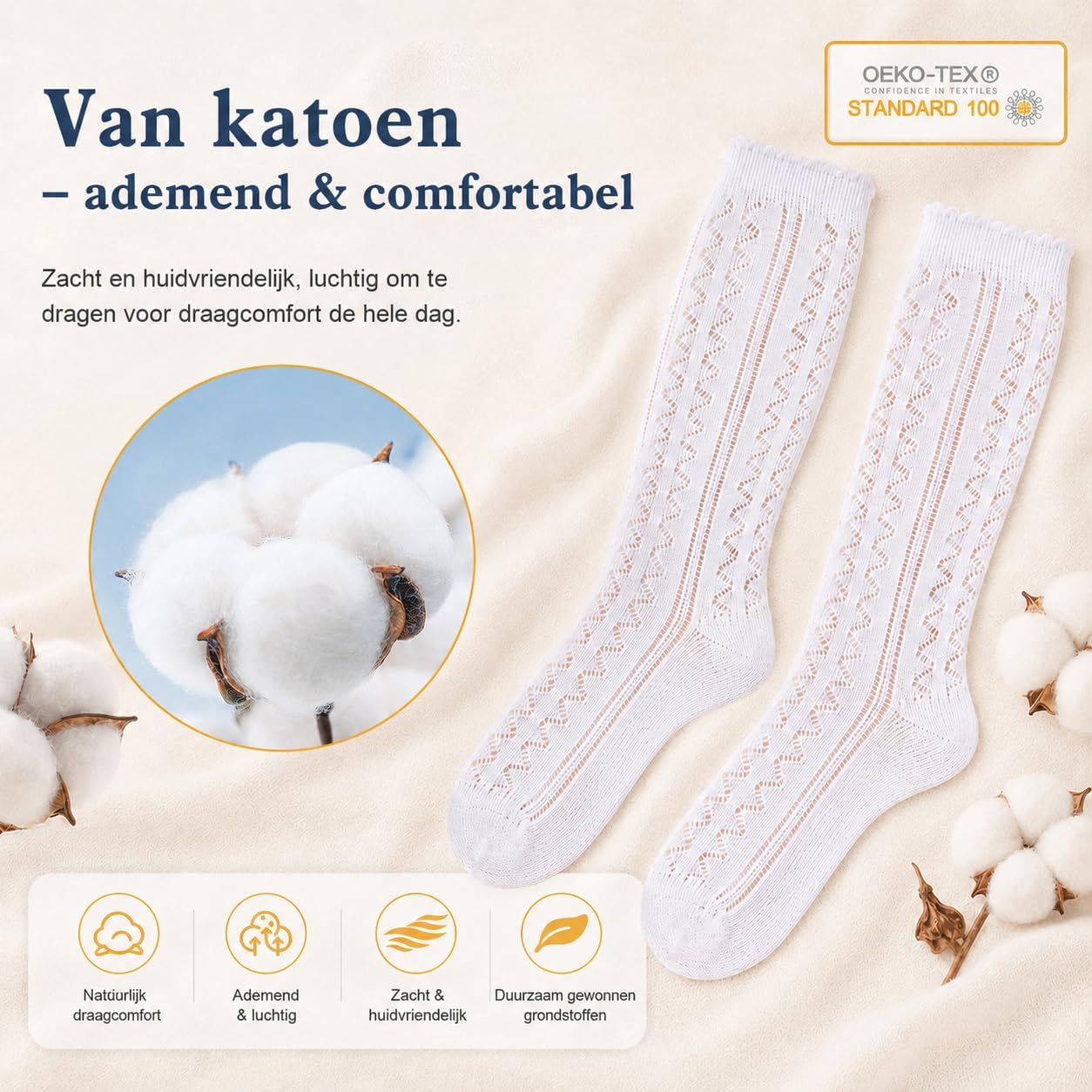 Detalle 1 de EconioSocken Dirndlsokken voor dames, 80% katoen, wit, EU 35-42