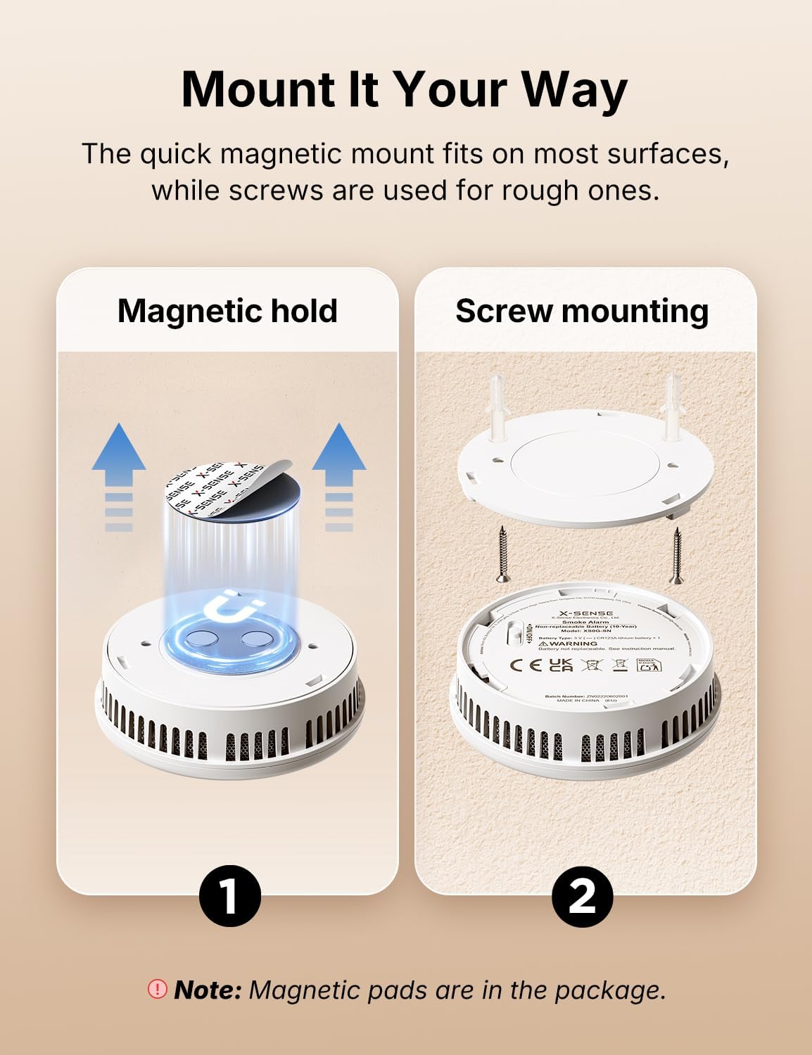 Thumbnail 4 de X-Sense XS0G-SN Ultra-Thin Smoke Alarm (Magnetic Mount) – 2-Pack with 10-Year sealed battery