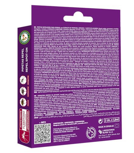 Thumbnail 1 de MENFORSAN Pipetas Anti-Insectos para Perros con Margosa, Geraniol y Lavandino (2 unidades, 1,5 ml cada una)