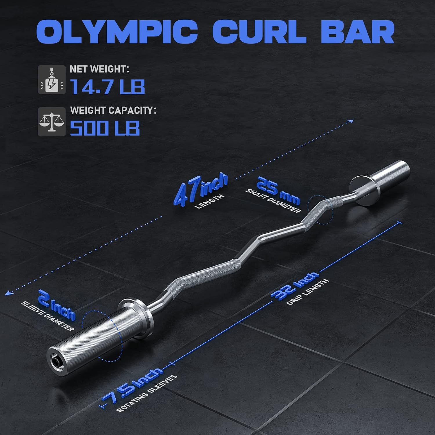 Detalle 2 de ExtreSpo cb 47-Inch Olympic EZ Curl Bar, Chrome with Knurled Grip