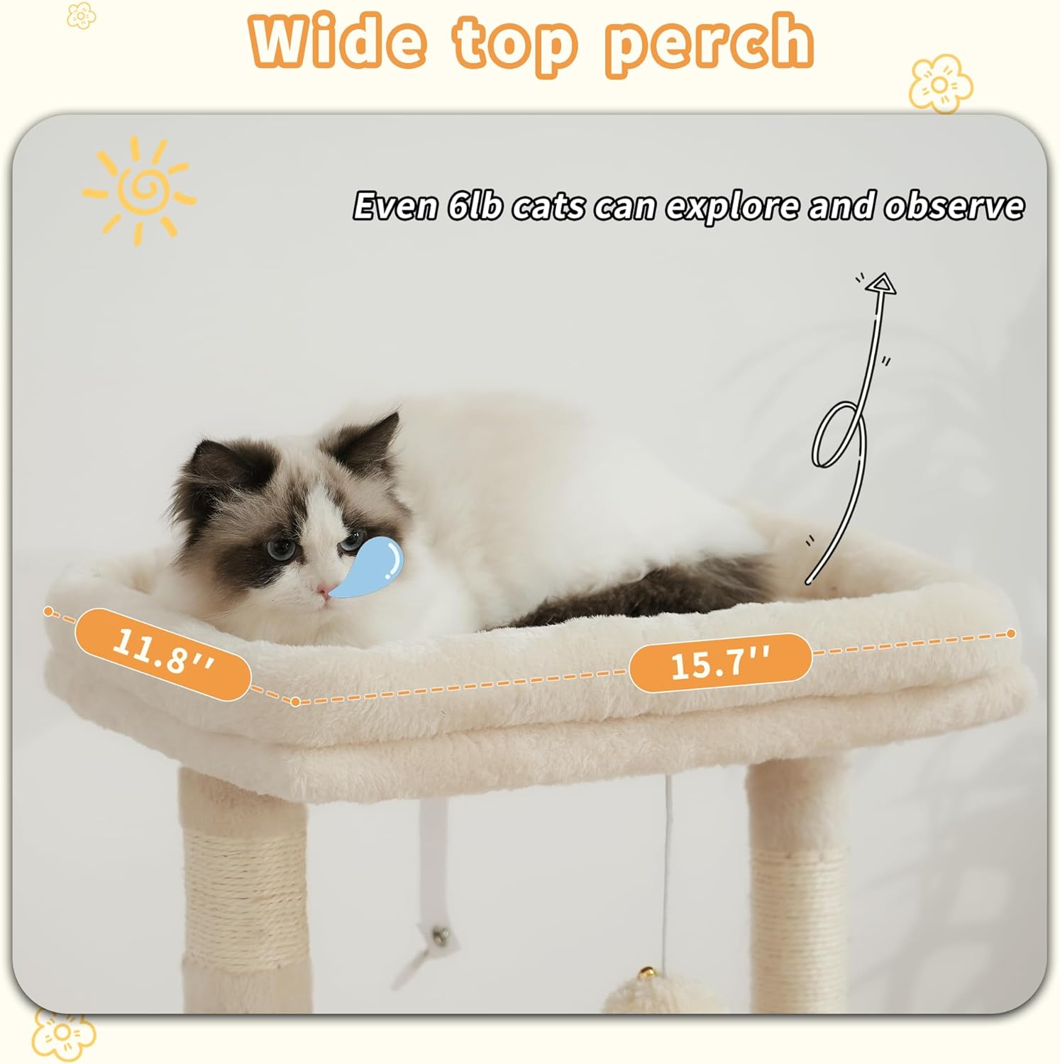 Thumbnail 2 de Heybly Cat Tree HCT008SM, 80cm Kitten Tower with Large Soft Basket, Scratching Posts & Hidden Cave Bed