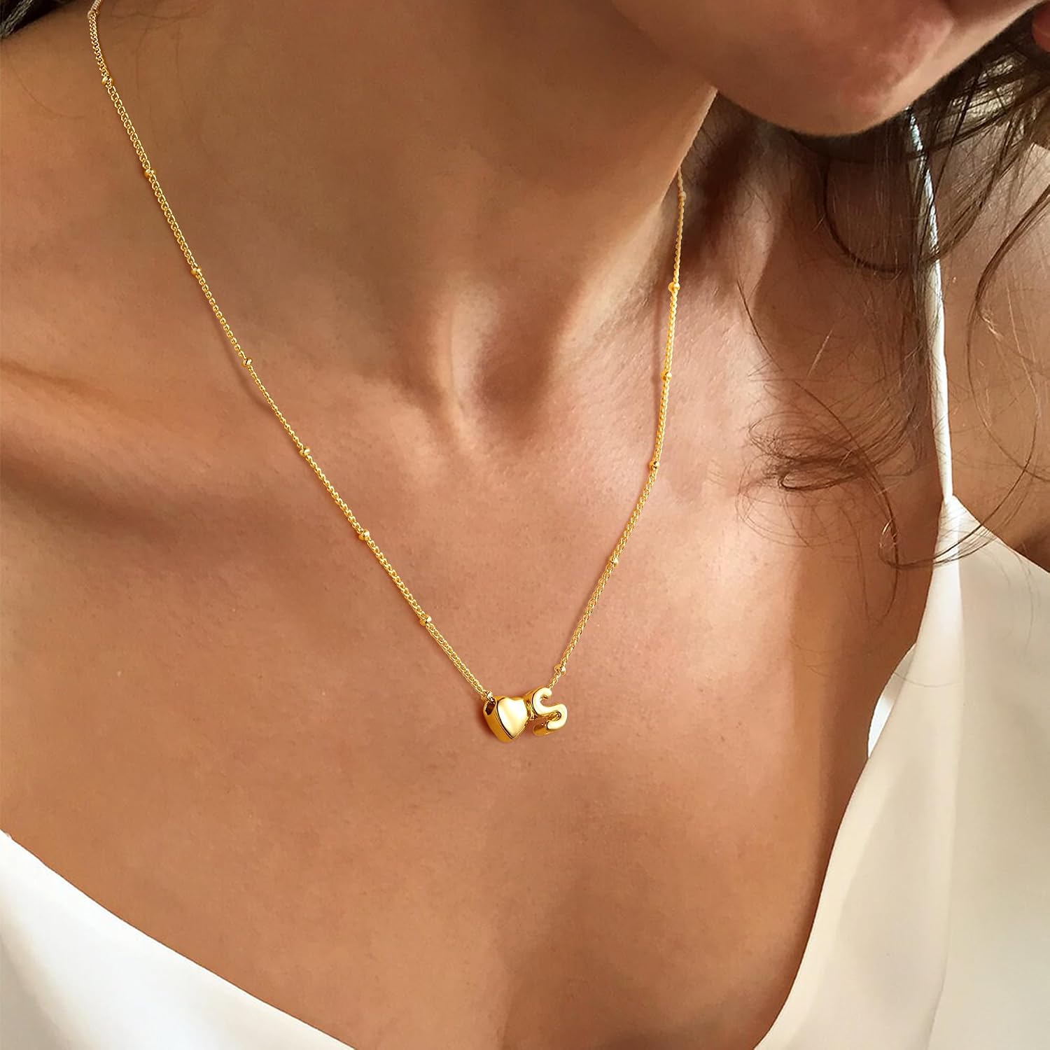 Thumbnail 3 de TINGN Gold Herz Kette mit Buchstaben – 14K vergoldete Buchstabenkette mit Karabinerverschluss