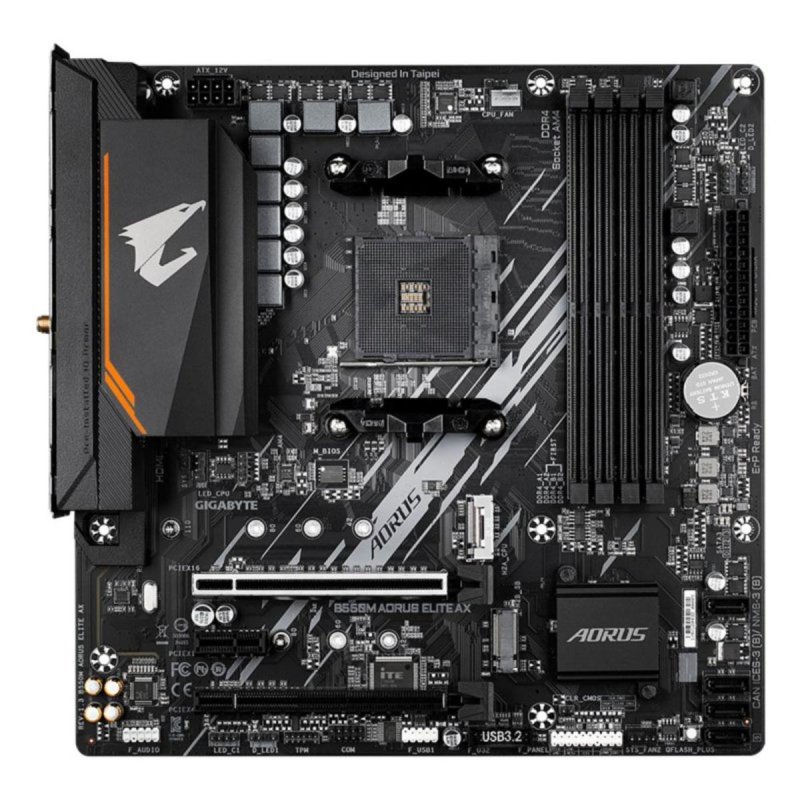 Detalle 2 de Gigabyte B550M AORUS ELITE AX WiFi 6E: Placa base MicroATX para Ryzen en formato compacto