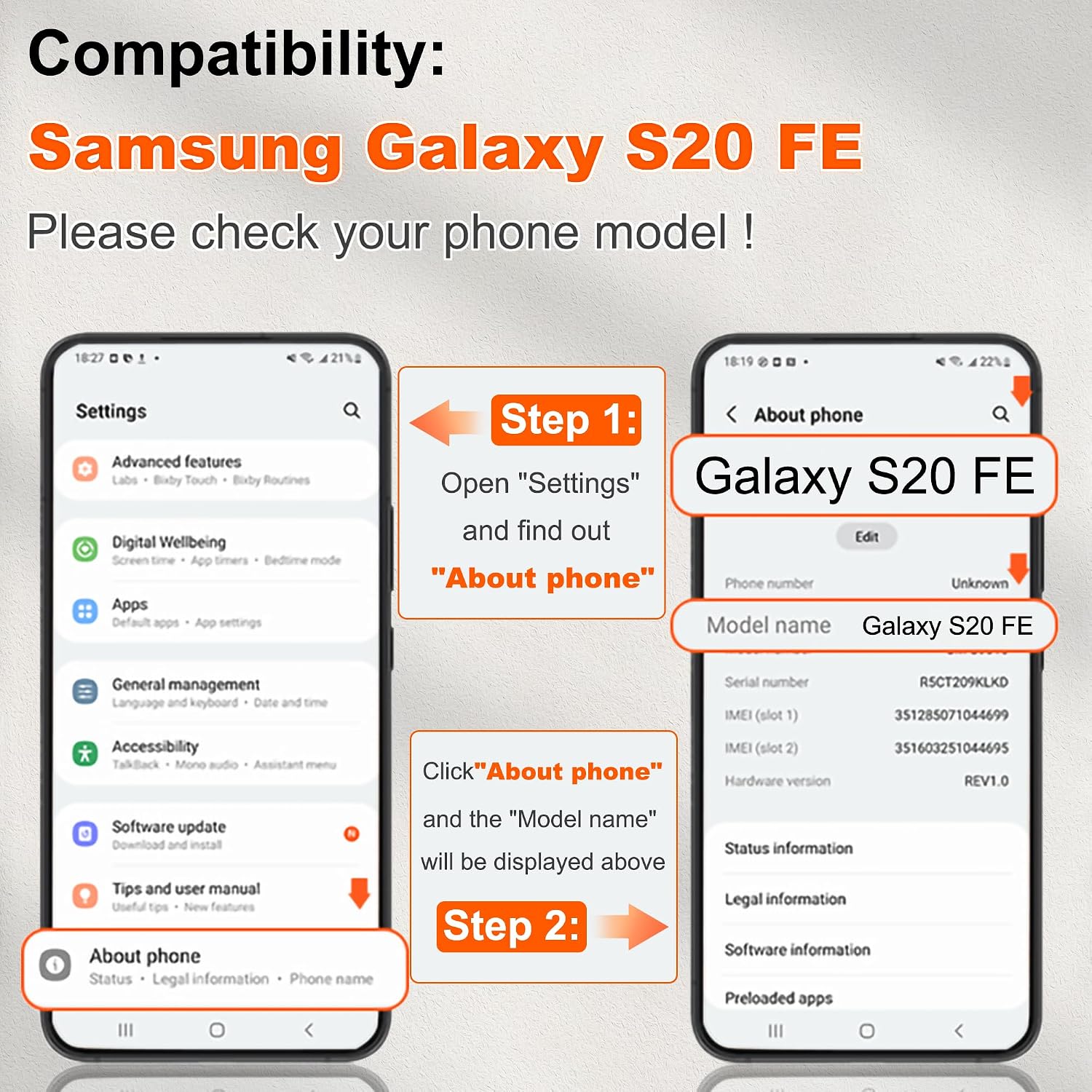 Detalle de Samsung S20 FE case with screen protector