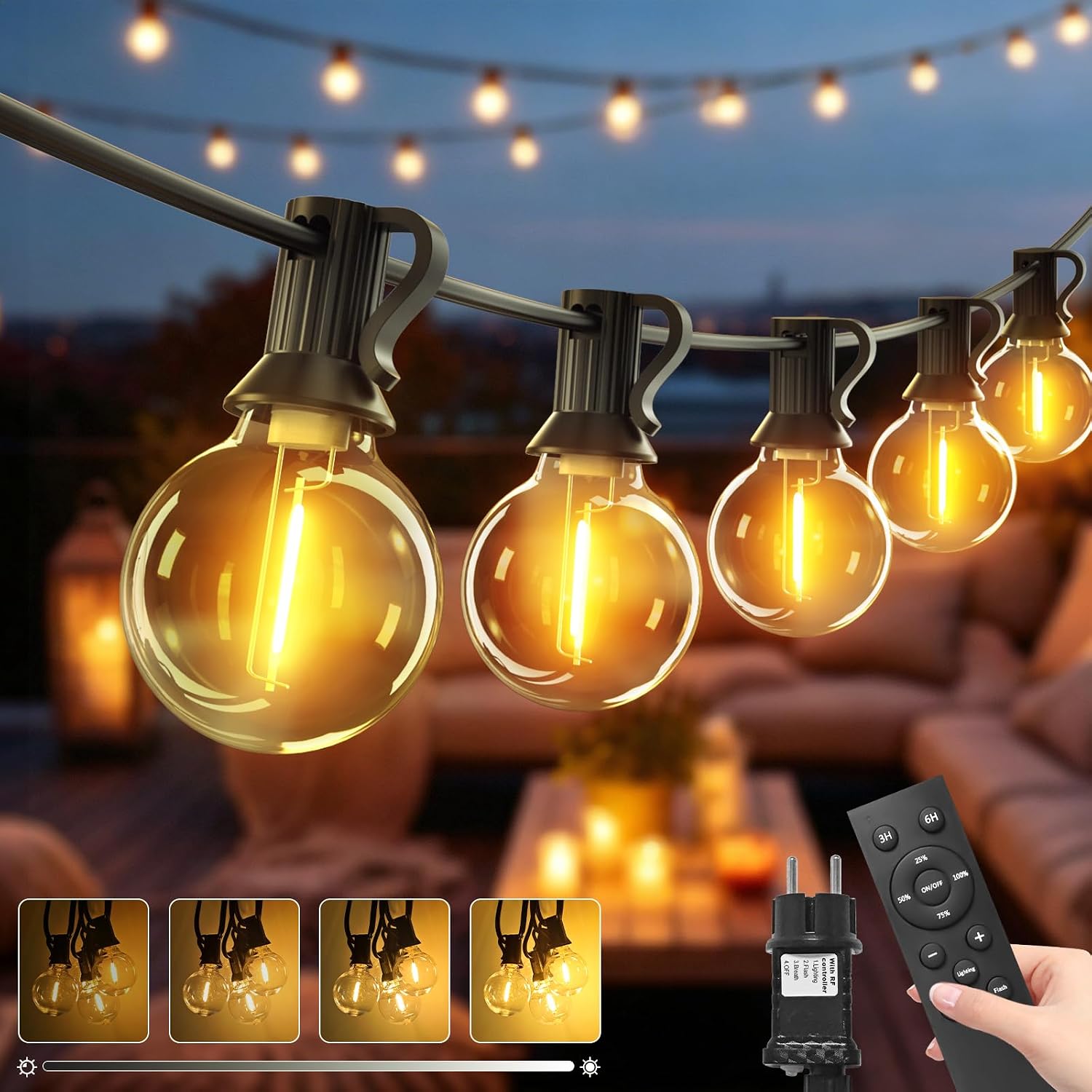 Detalle de btfarm 20M Außen Lichterkette mit Fernbedienung & Timer – Warmweiß, IP44