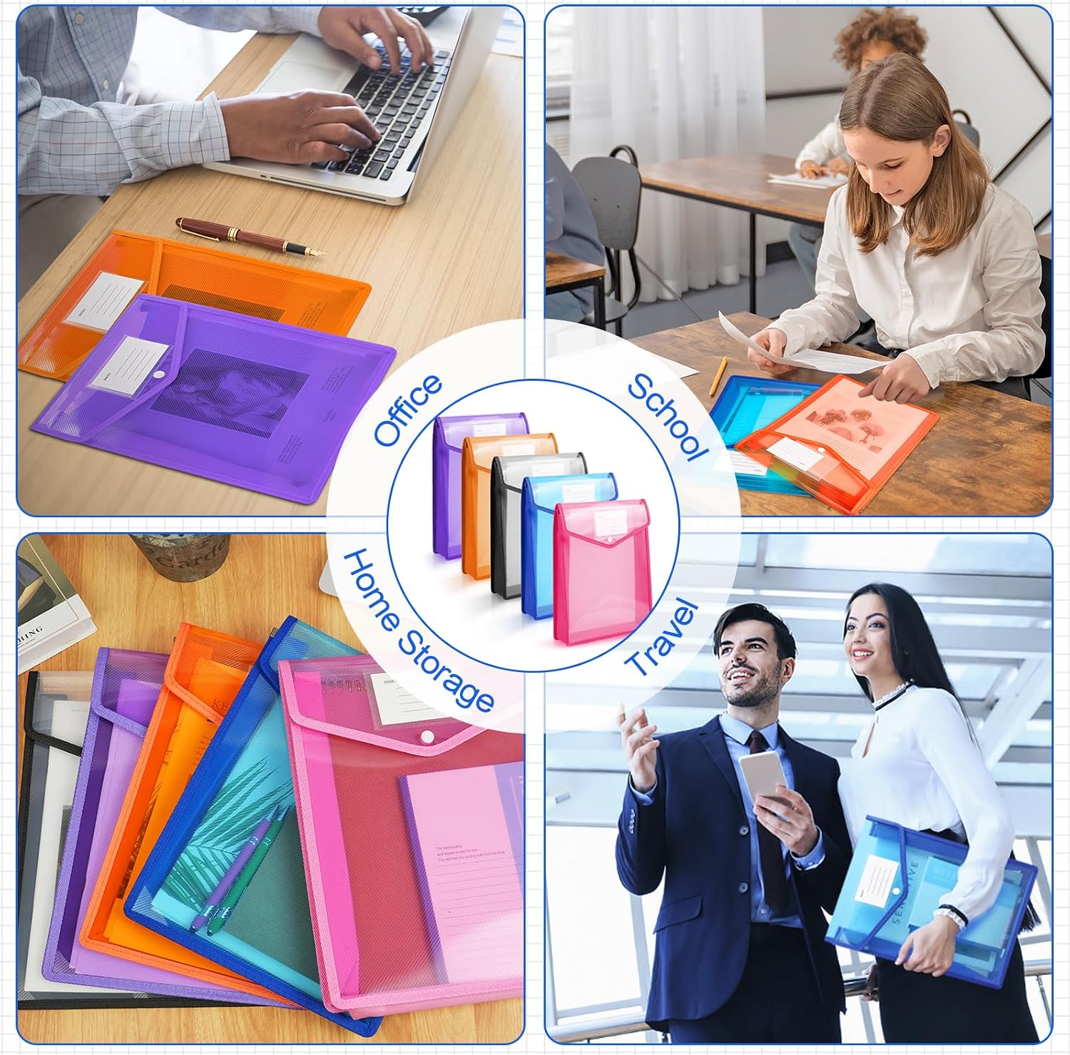 Thumbnail 6 de Vicloon A4 Vertical Plastic File Folders (5 Pack) with Snap Closure – Colourful Translucent File Wallets