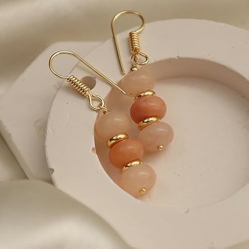 Thumbnail 2 de Gempires Natural Gemstone Rondelle Bead Earrings, Peach Moonstone by GEMPIRES NATURE’S TREASURE